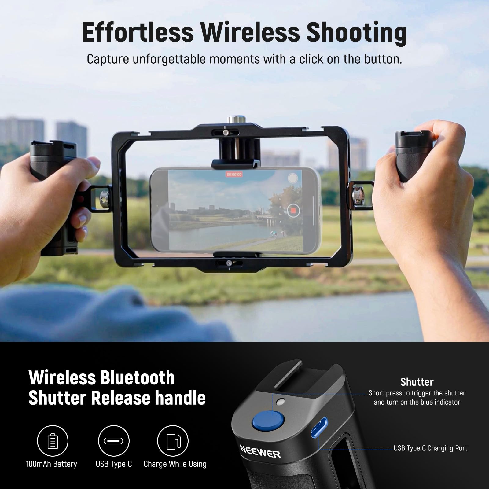 NEEWER Kit di Illuminazione Rig Video Stabilizzatore Gabbia Telefono Universale con Maniglia Laterale, Luce Video LED RGB, Microfono USB C Compatibile con iPhone 16 Pro Max 15 Pro Max S24 Ultra,PA009E