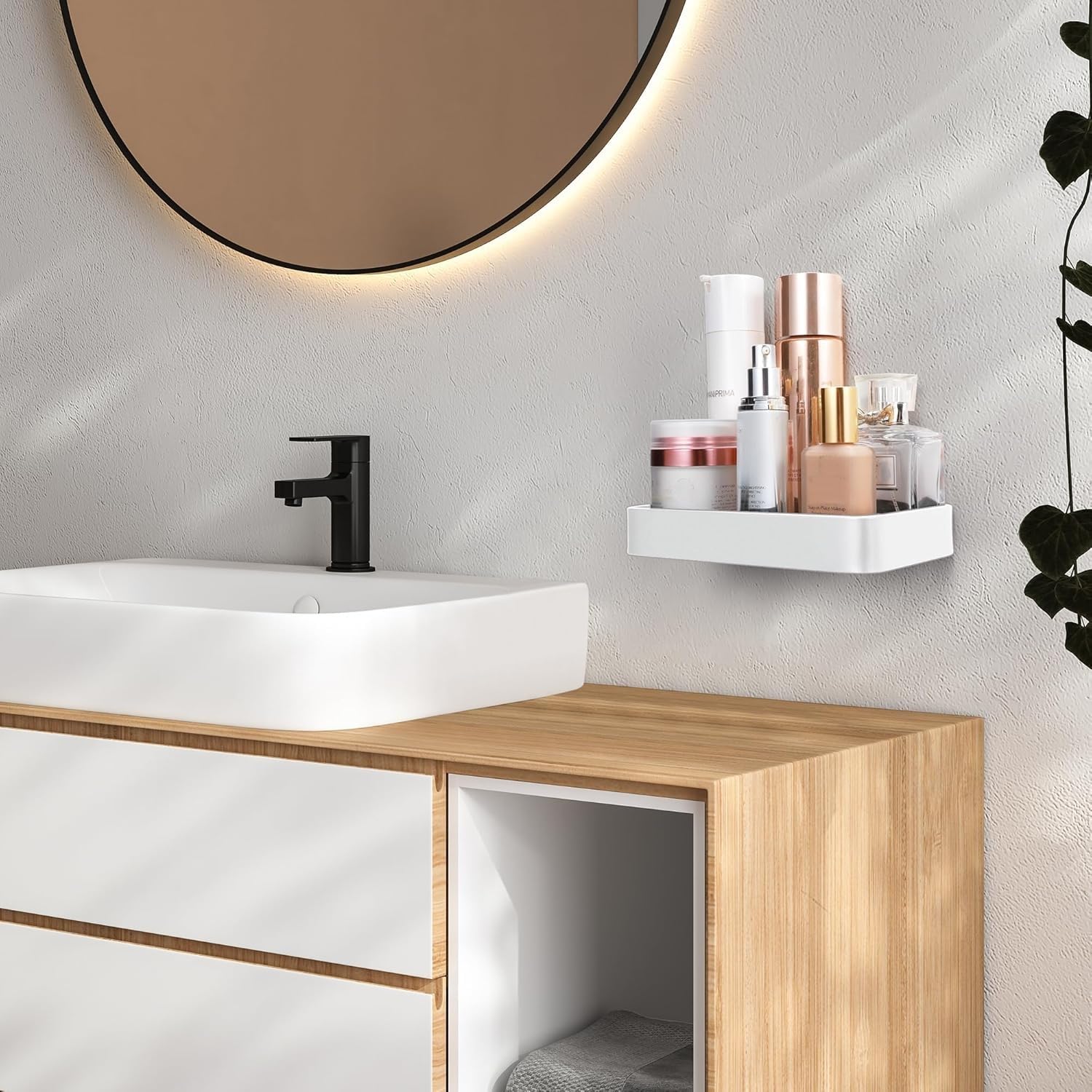 Z metnal Pequeños estantes de baño de cristal, estante flotante blanco de 25 cm, mini estante de pared para organizador de baño con vidrio, montado en la pared, 2 unidades, 10 pulgadas