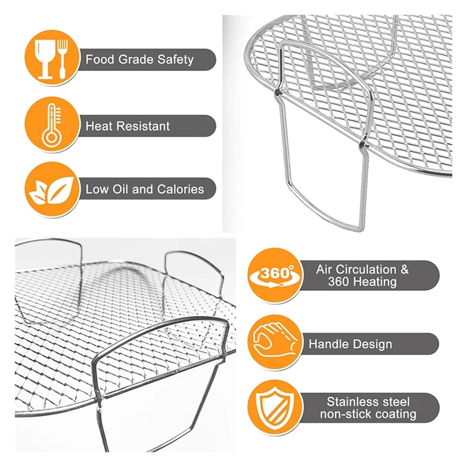 Luftfritteusen-Backzubehör-Set, Draht-Ofen-Grillrost for 3-5,8 QT-Irfryers, Kuchenkorb-Pfanne für Backen Braten Servieren | Weband Platter