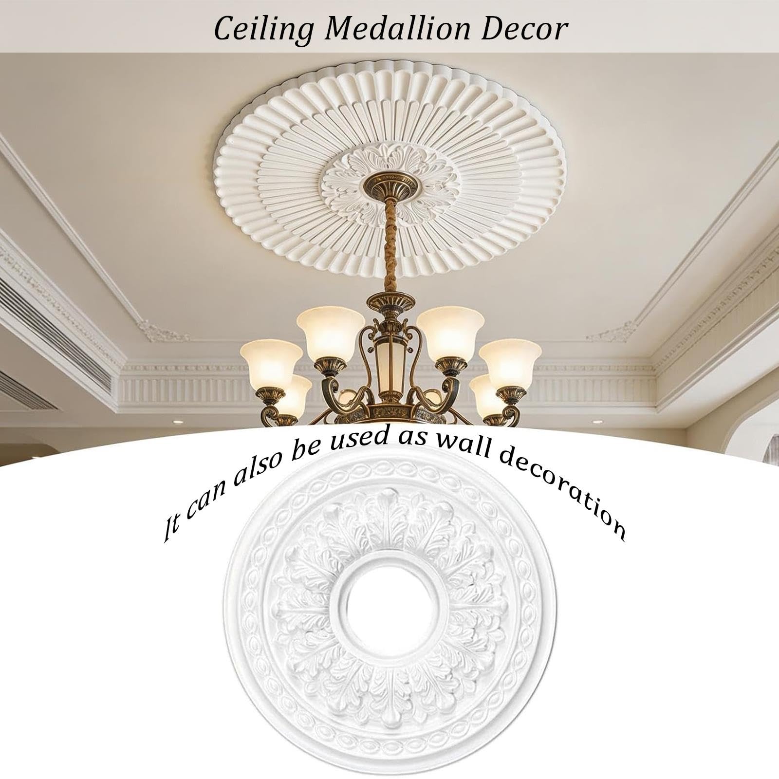 Rosone per soffitto, diametro esterno 23"/32" x diametro interno 1,7"/2,3" | Materiale in poliuretano (PU), placca di copertura rotonda per soffitto, rosone per lampadari(60cm)