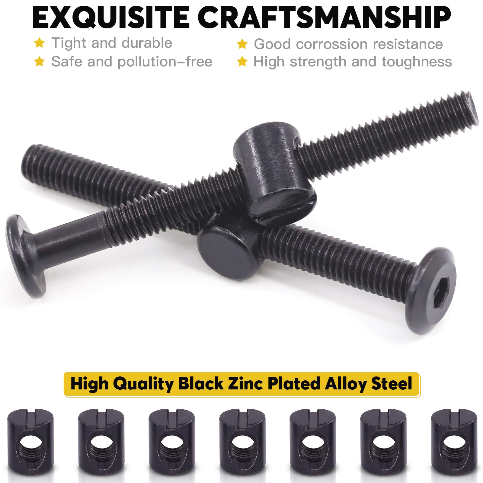 Mardatt M6 x 65mm 24PCS Black Zinc Plated Hex Socket Cap Bolts Crib Bolts and Barrel Nuts Cross Dowel Replacement for Crib Cots Beds Chair Table Desk Furniture - Image 3