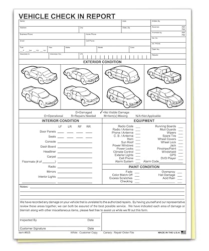Vehicle Check-in Form Pad - 8.5 x 11 Auto Condition