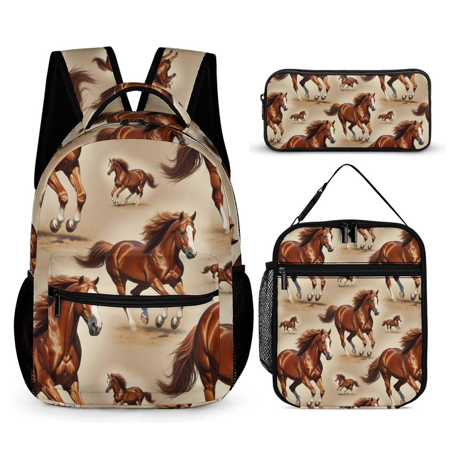 Juego de mochila de viaje con bolsas para el almuerzo y neceser Caballo (16) Caja de almacenamiento para mochila