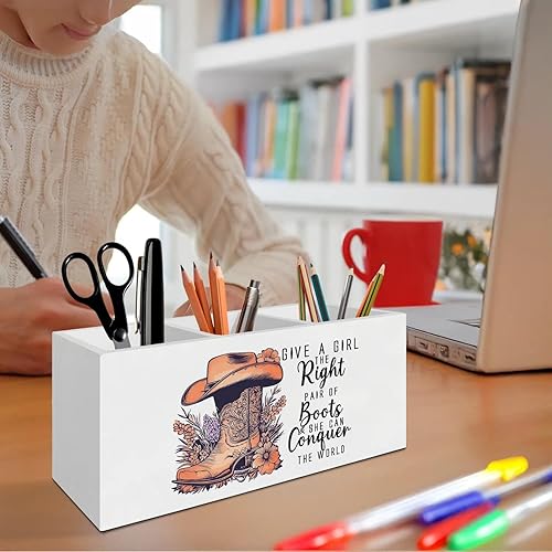 Miniatura 4 de Organizador de lápices inspirador de vaquera occidental retro para accesorios de escritorio, dale a una chica la derecha motivacional, caja de