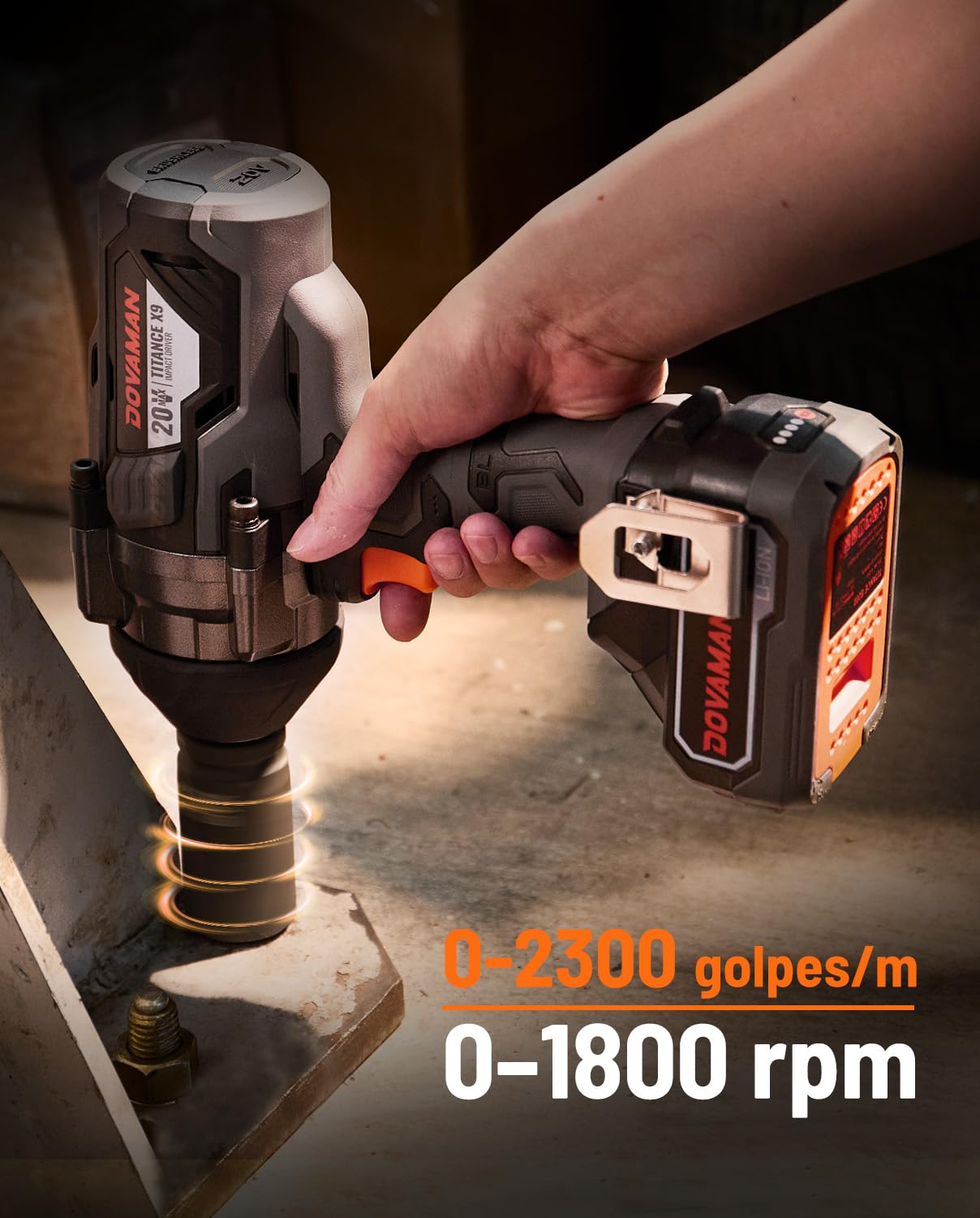 DOVAMAN TITANCE X9 Llave de Impacto Inalámbrica, 2200Nm Alto Par 3/4'' Llave de Impacto, 20V Sin Escobillas, 5 Velocidades, Batería 4.0Ah, Cargador, Destornillador Eléctrico para Trabajos Pesados