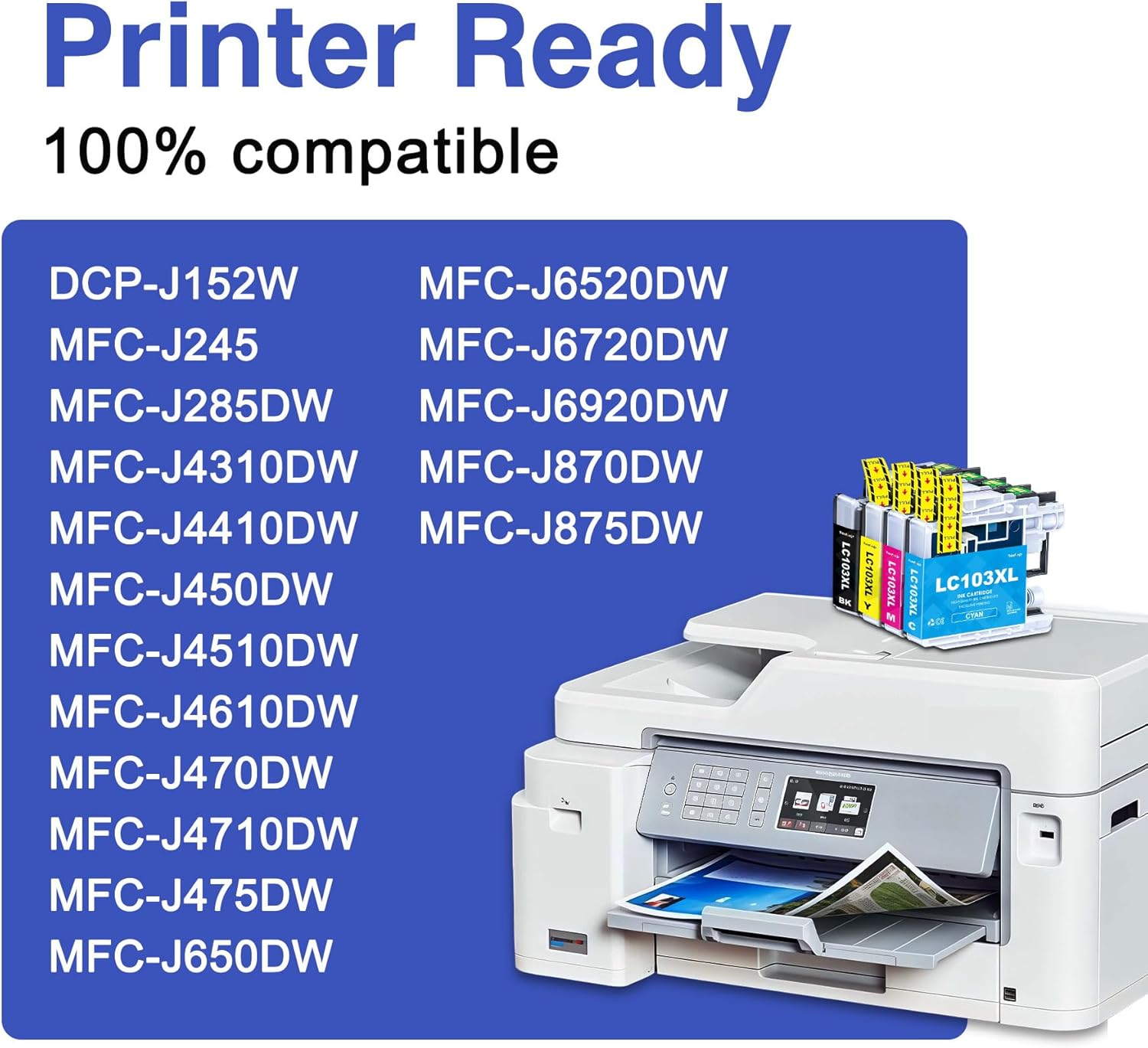 LC103XL Ink Cartridges Combo Pack 4-Pack (BK/C/M/Y) Replacement for Brother Ink LC101XL LC103 XL for MFC-J870DW MFC-J6920DW MFC-J6520DW Printer Ink