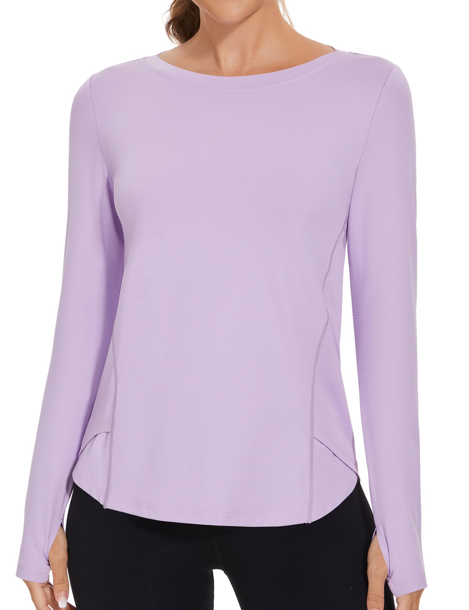 Women's UPF 50+ Sun Protection T-Shirts Long Sleeve Boat Neck Workout Lightweight Quick Dry Top with Thumb Hole