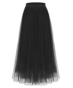 Kingfancy Womens Winter Skirts 2 Layered Tulle Tiered Long Skirts Elastic Waist A-Line Midi Skirts