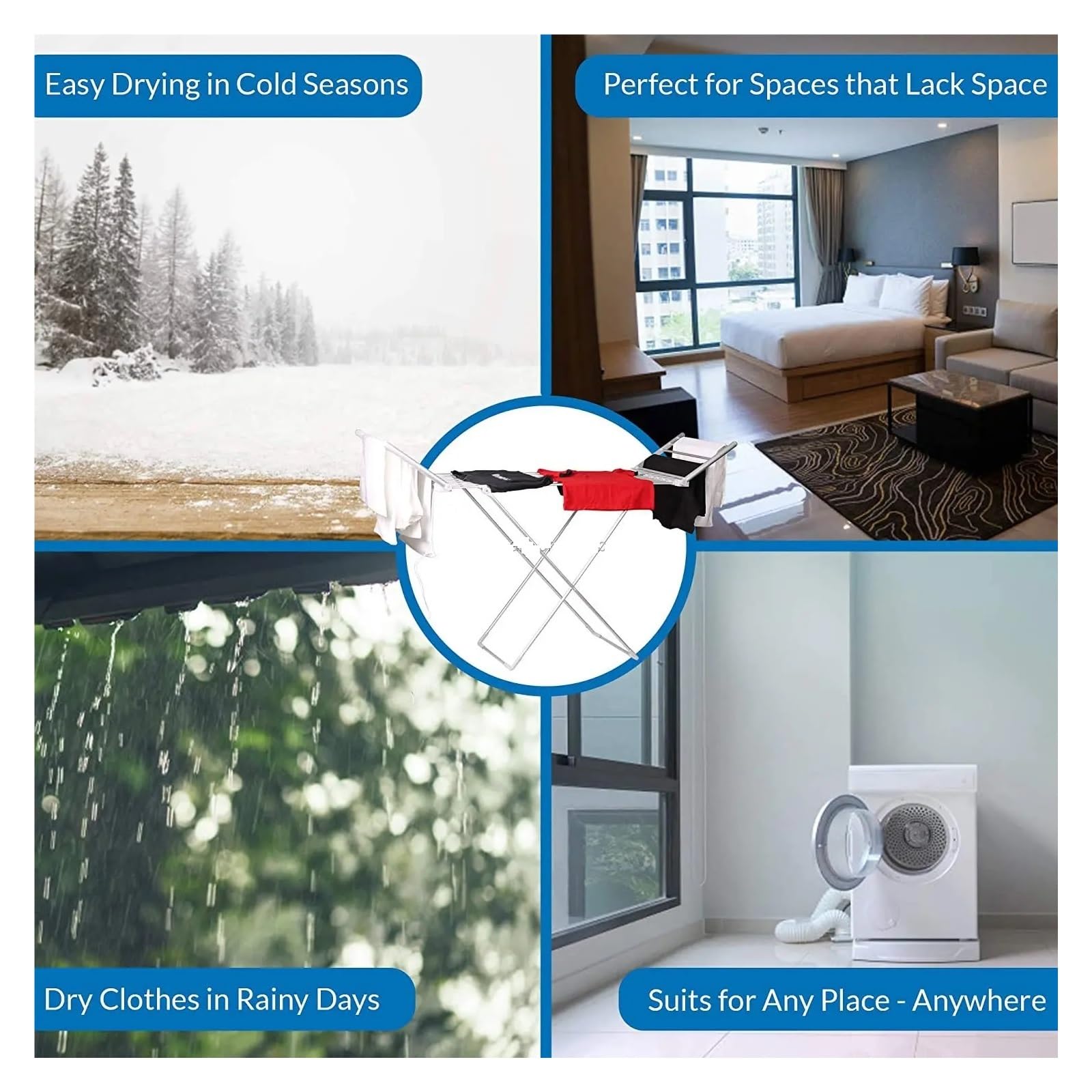 Stendibiancheria Elettrico Riscaldato Pieghevole Ed Efficiente Dal Punto Di Vista Energetico Bagnata, Bianco Utilizzo versatile multi-scenario