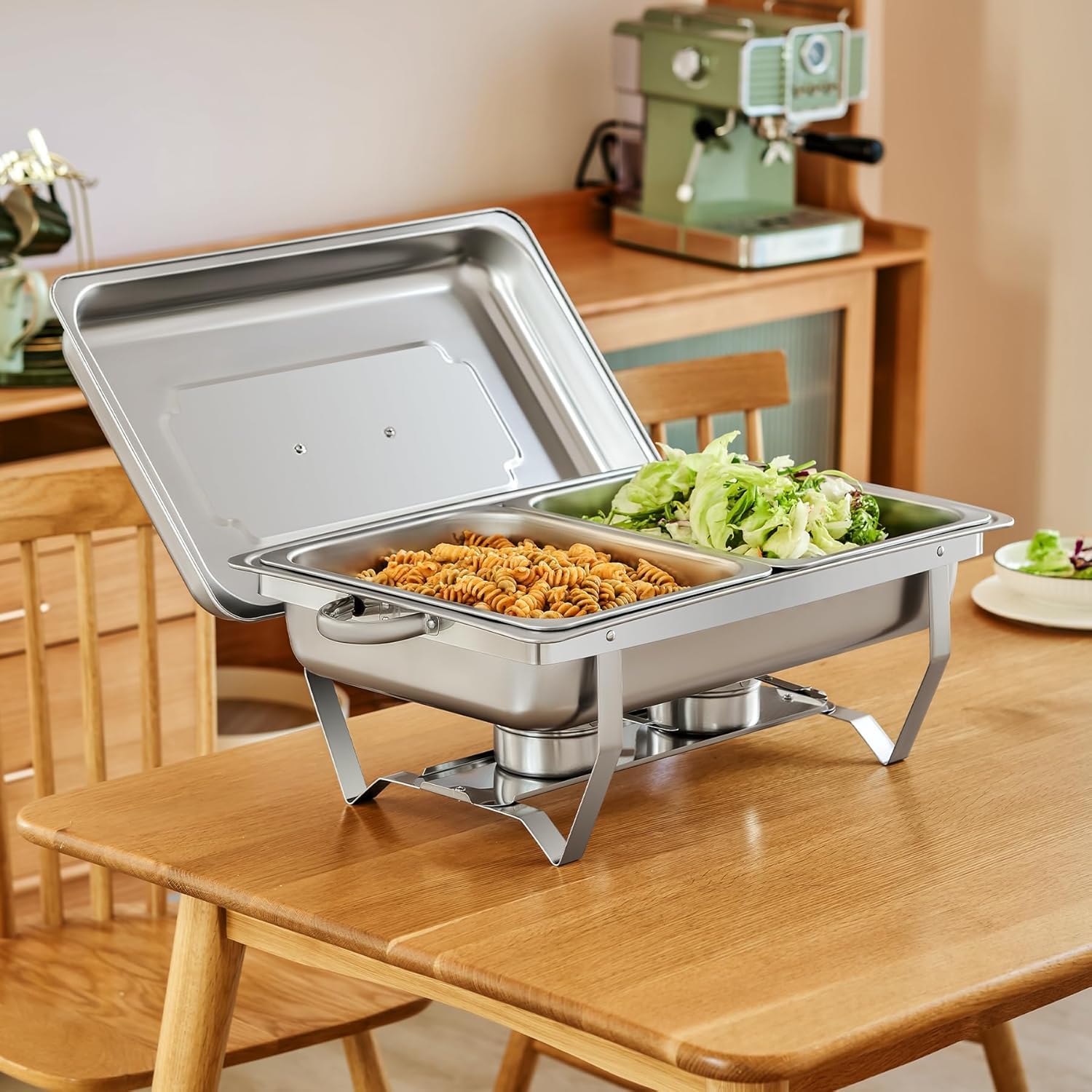 Chafing Dish Buffet Set, Set da 9 Litri- 2 Pezzi Set Buffet Scaldavivande, Buffet Servers E Scaldabagni, 9L Acciaio Inox Rettangolari Catering Server, per Party, Feste, Matrimoni, Banchetti