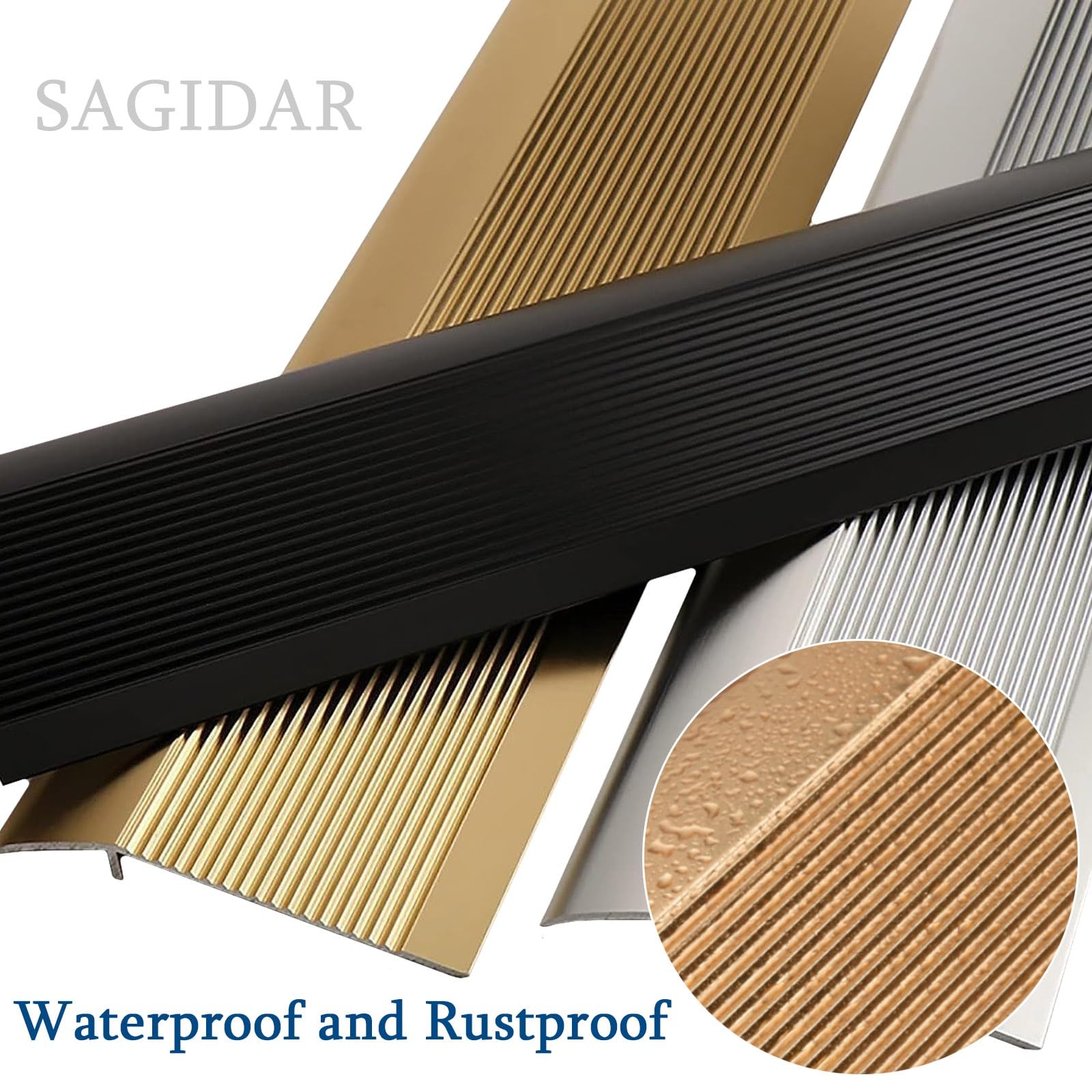 SAGIDAR Barre De Seuil, Seuil De Porte Barre Robustes, Rail De Transition en Aluminium, Baguette Recouvrement pour Porte D'entrée/Balcon, Prévenir Les Chutes, pour Sol Irrégulier/Bords Tapis