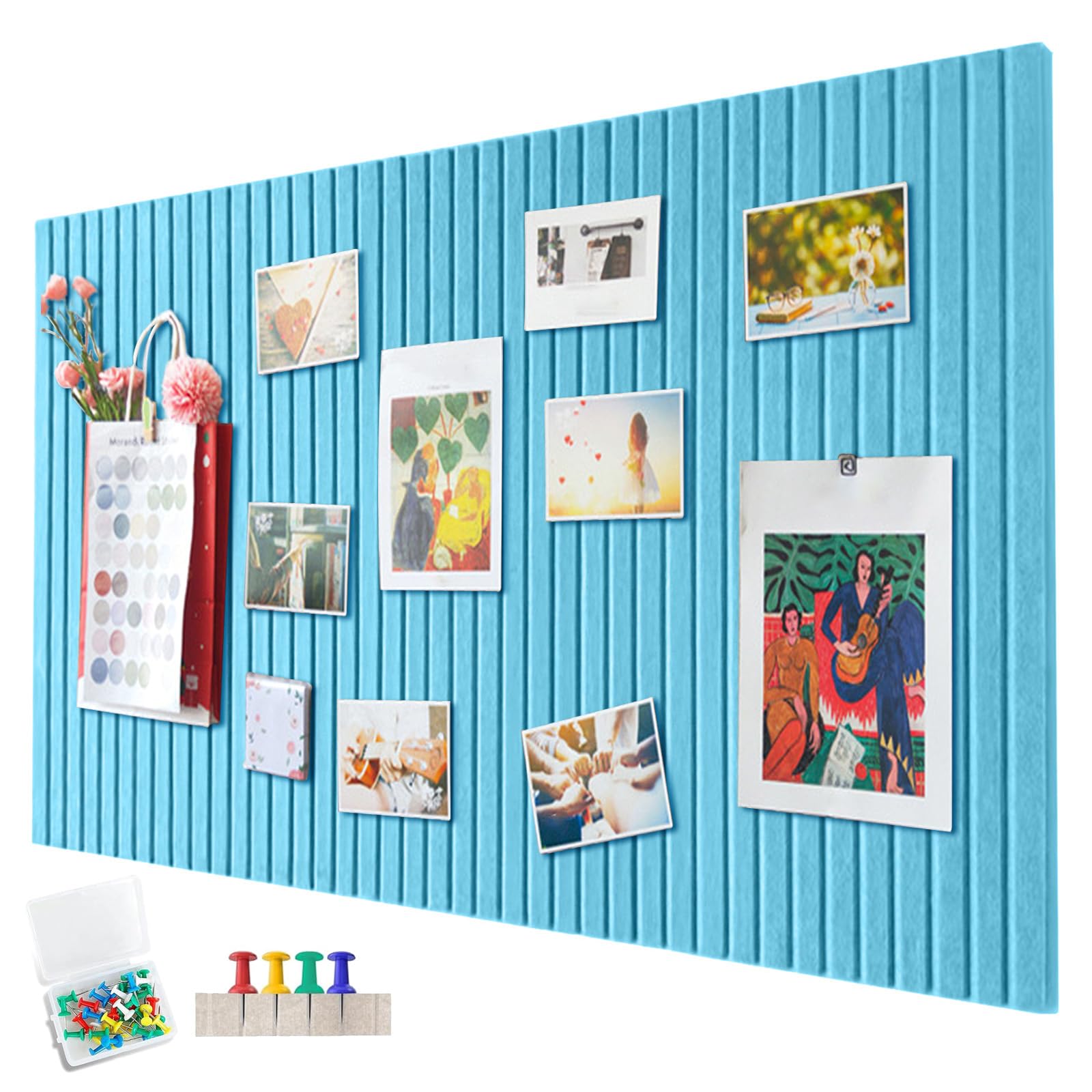 Large Felt Pin Board, Self-Adhesive, 60 x 40 cm Felt Board, Decorative Felt Pin Board, 0.9 cm Thick, Foldable Photo Board, Memo Boards, Bulletin Board, Wall Decoration for Office, Kitchen, Sky Blue