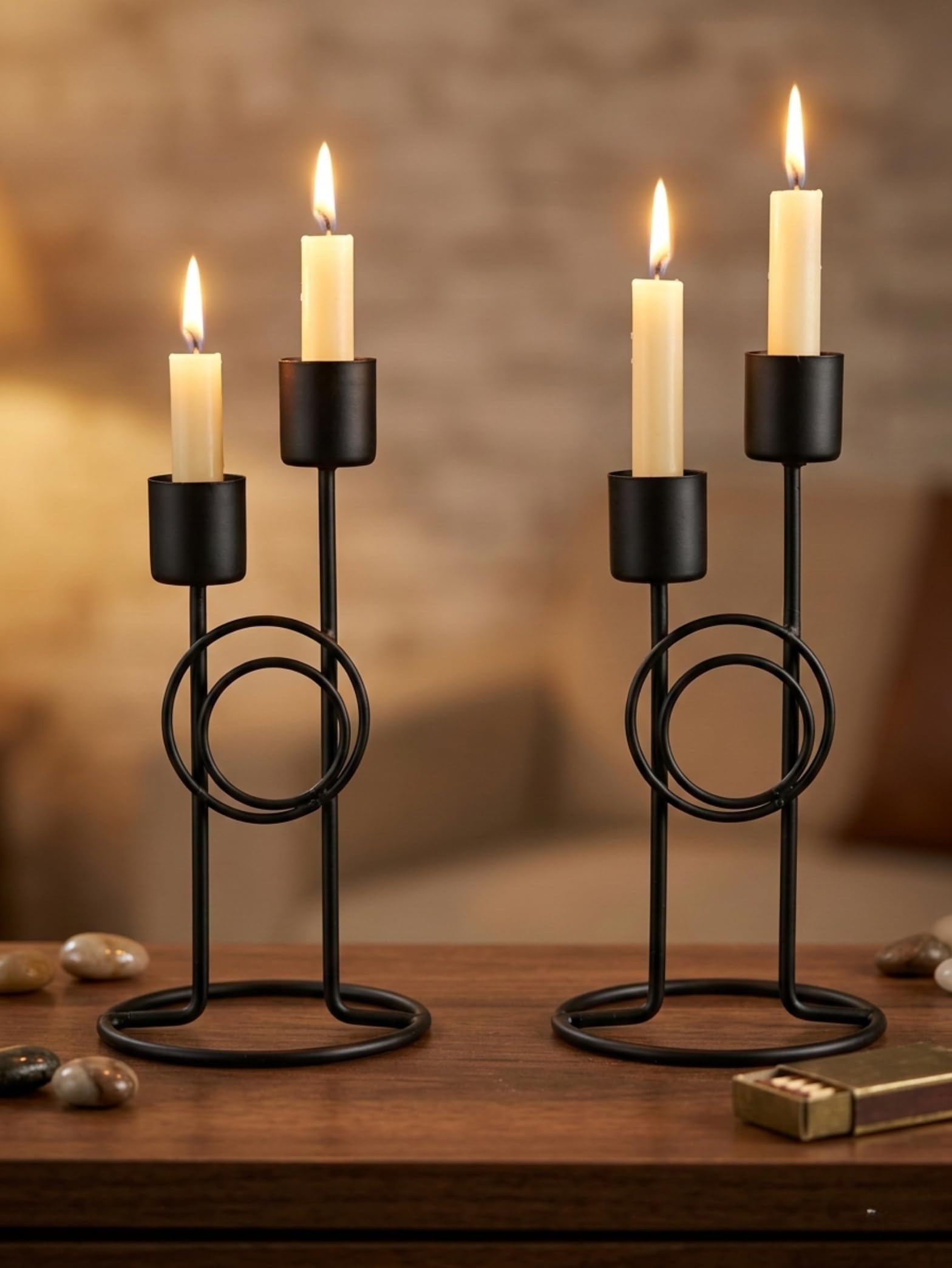 Modern Iron Double Candle Holder Set of 2 – Black Metal Decorative Candle Stand for Home Decor, Table Centerpiece for Living Room Dining Table Bedroom (6.5 x 3.5 Inches) – Candles Not Included-image-31