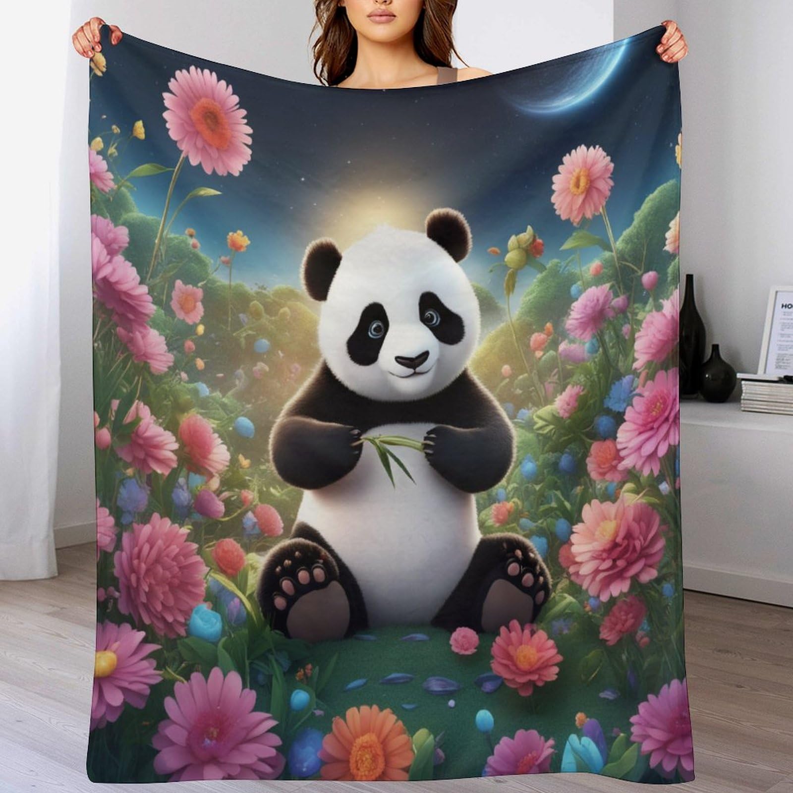Couverture panda douce et chaude en flannel polaire lavable