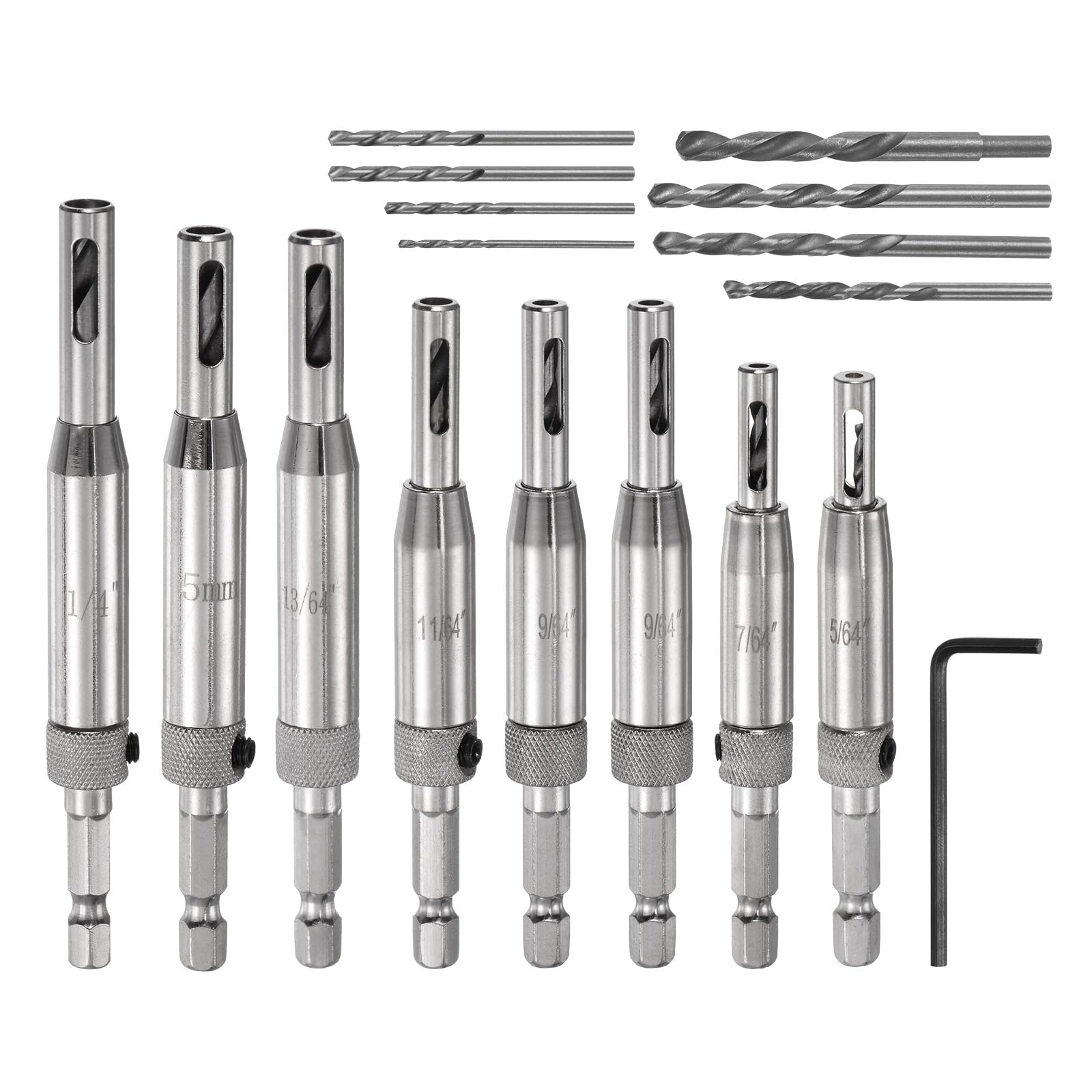 HARFINGTON 8pcs Self Centering Drill Bit Set 5/64-1/4" 5mm, 1/4" Hex Shank Drilling Bits for Wood Working, Cabinet Door Hinge Hole Punch Tool Self