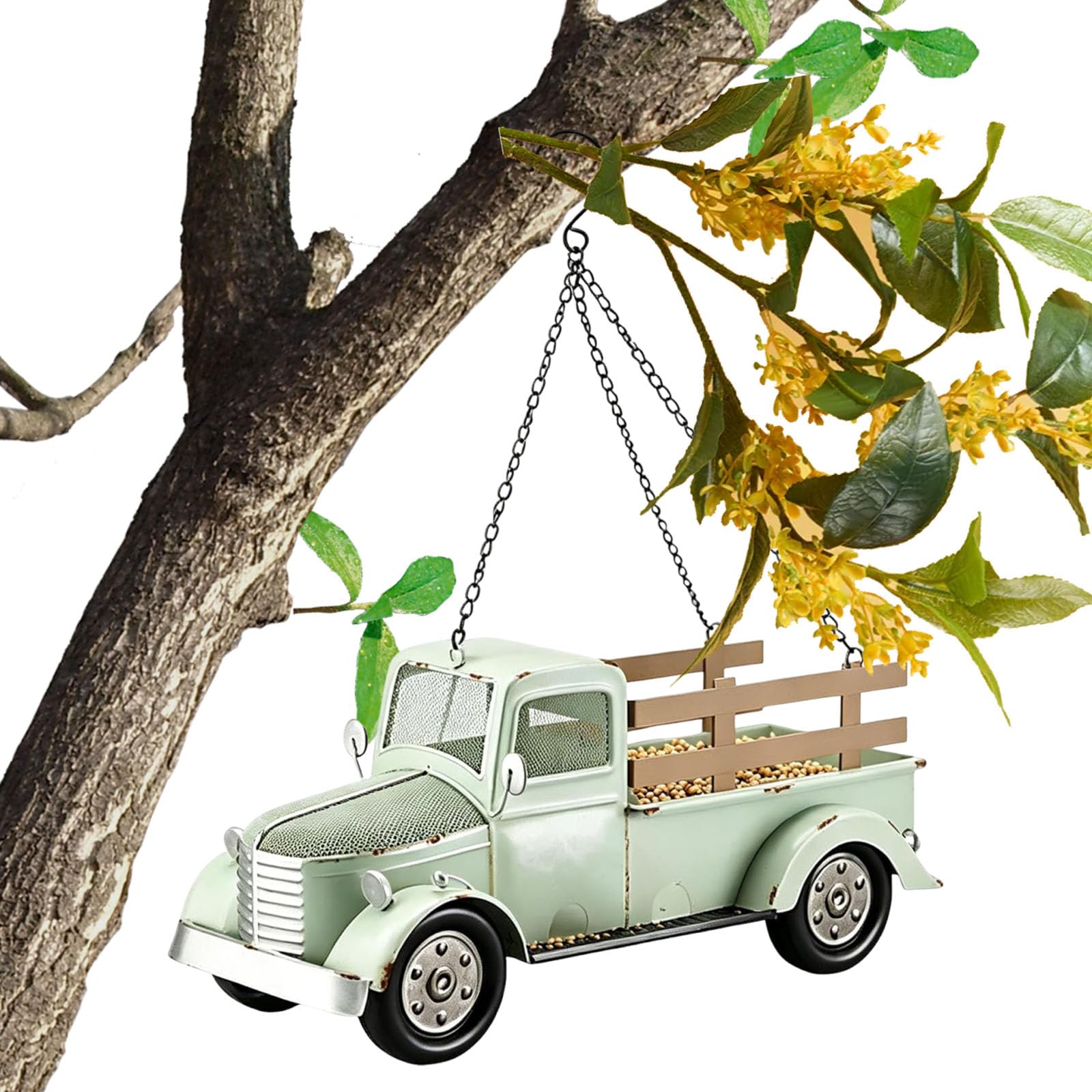 Mangiatoie per uccelli sospese con catena design retrò camion, per giardino e esterno