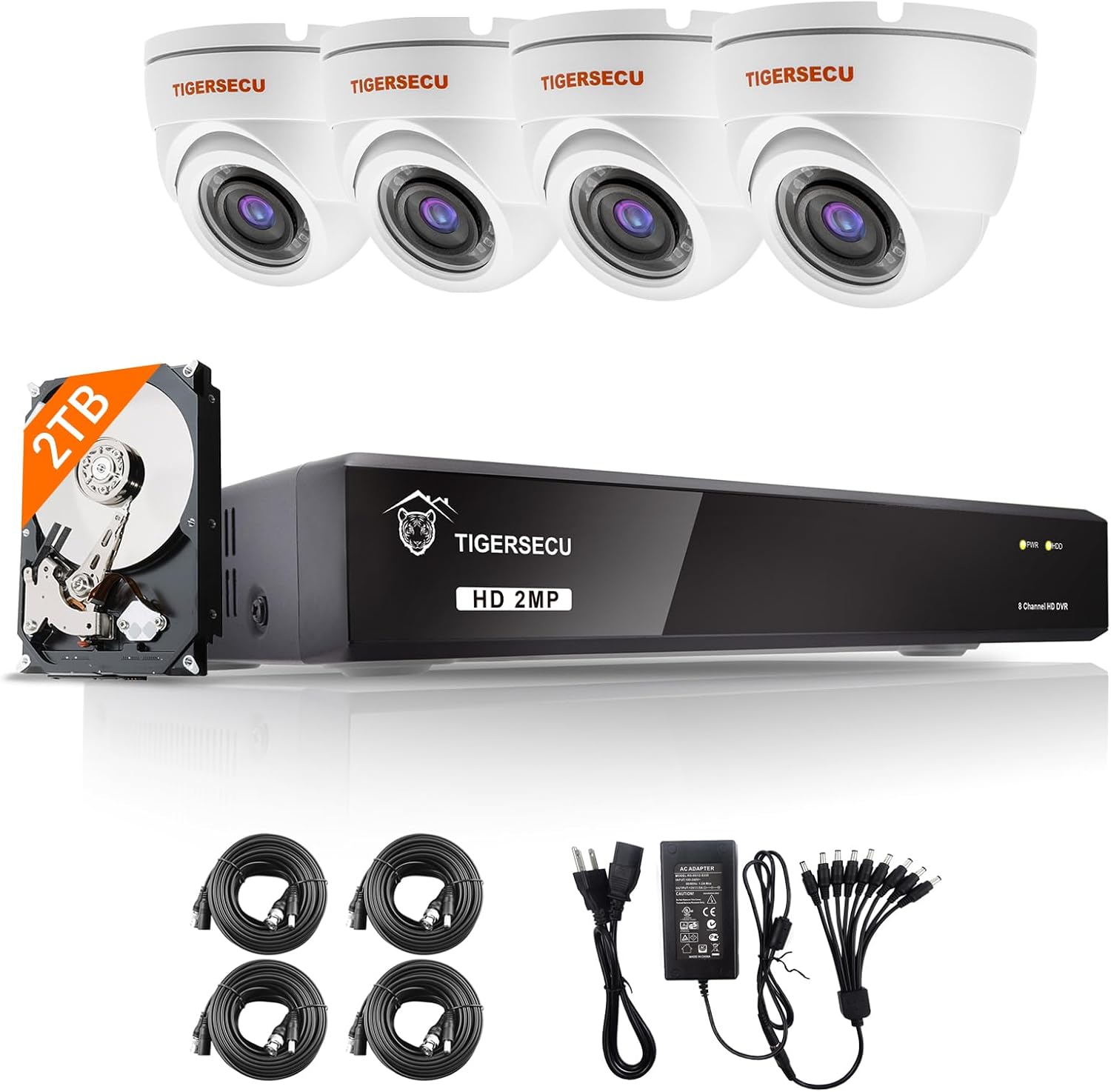TIGERSECU 1080P 8-Channel 4 Dome Cameras DVR Security Bundle with 2TB HDD