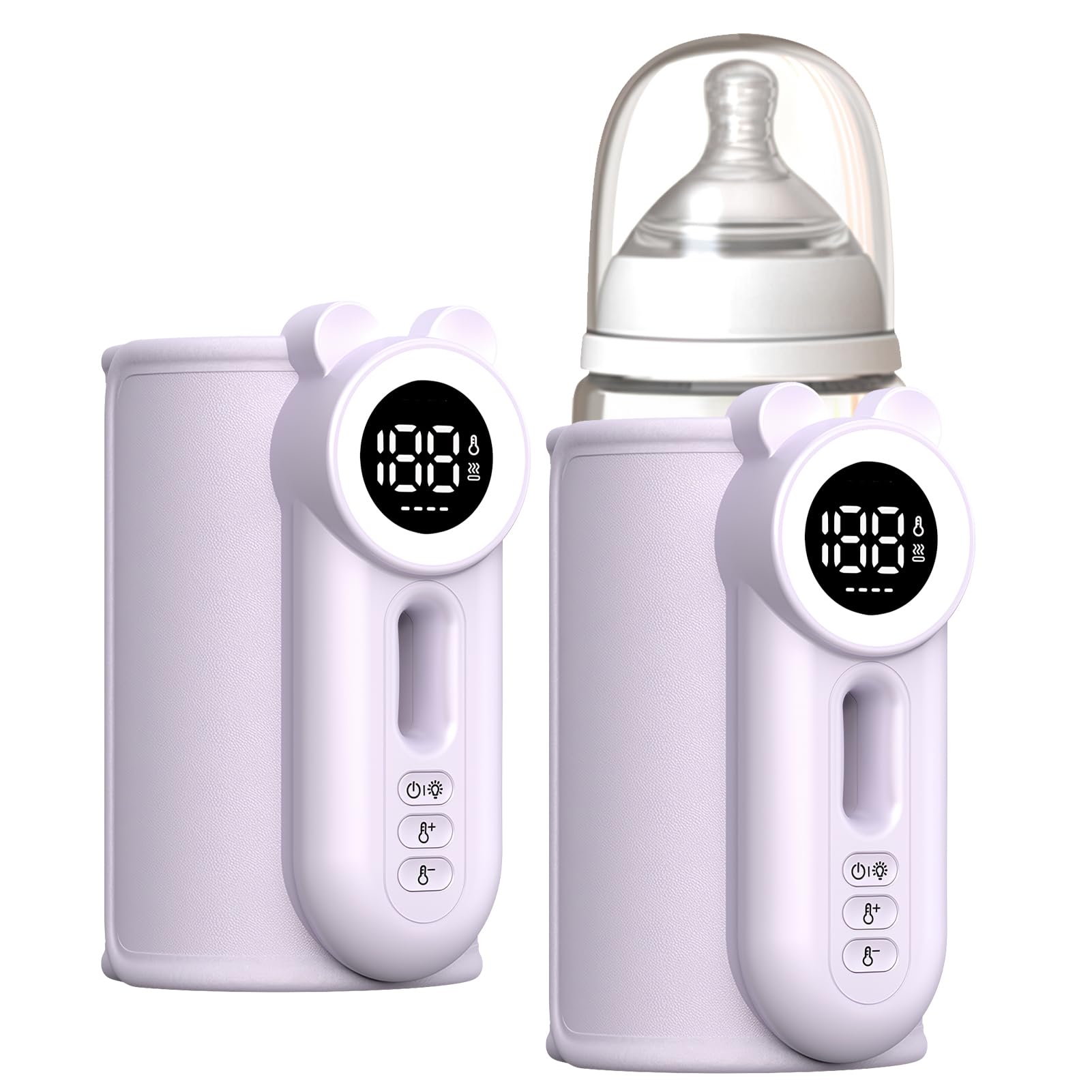 Flaschenwärmer Baby, 8000mAh Akku Tragbarer Flaschenwärmer für Unterwegs mit 6 Temperaturstufen & LED-Display, USB-C Schnellladung, Milchwärmer für Babyflaschen & Beikostgläschen (Lila Bär)