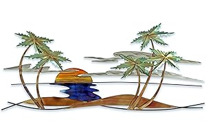 T.I. Design Swaying Tropical Palm Scene Coastal Metal Wall Art