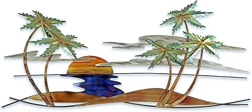 T.I. Design Decoración de pared de metal con escena de palma tropical oscilante