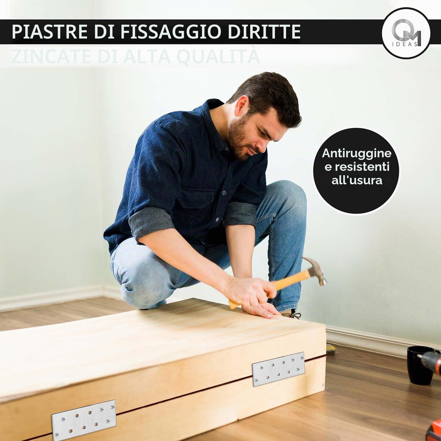 10 x Piastre forate (100 x 40 x 2) Piastra di fissaggio, Connettore per legno, Lastrina di giunzione piatta, Piastra di montaggio zincata in acciaio