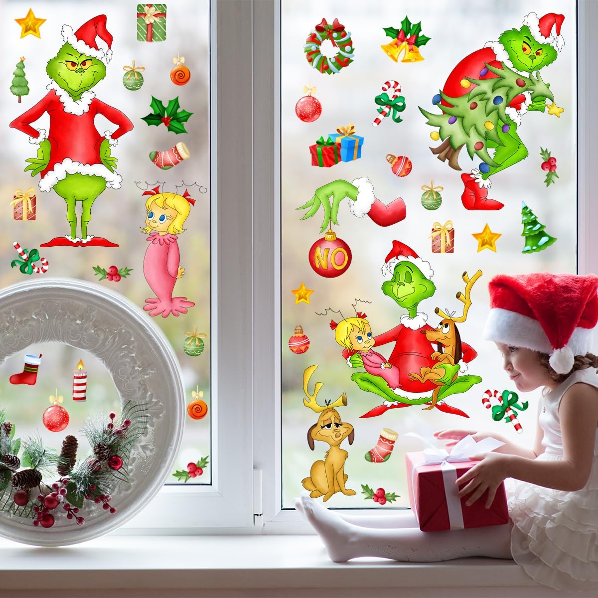 Christmas Grinch Wall Decal Decorations Winter Christmas