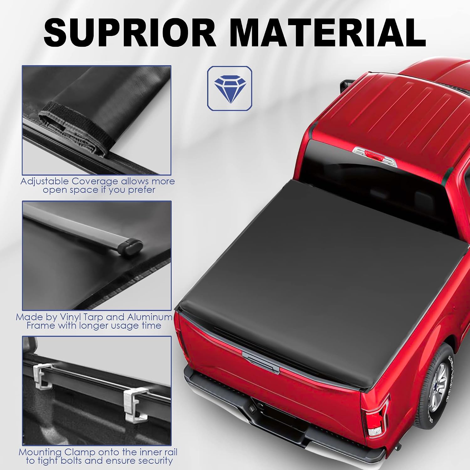 MOSTPLUS Roll-Up Soft Vinyl Truck Bed Tonneau Cover Compatible with 2020 2021 2022 2023 Jeep Gladiator Without Utility Track System 5 FT/ 60.3 inch On Top