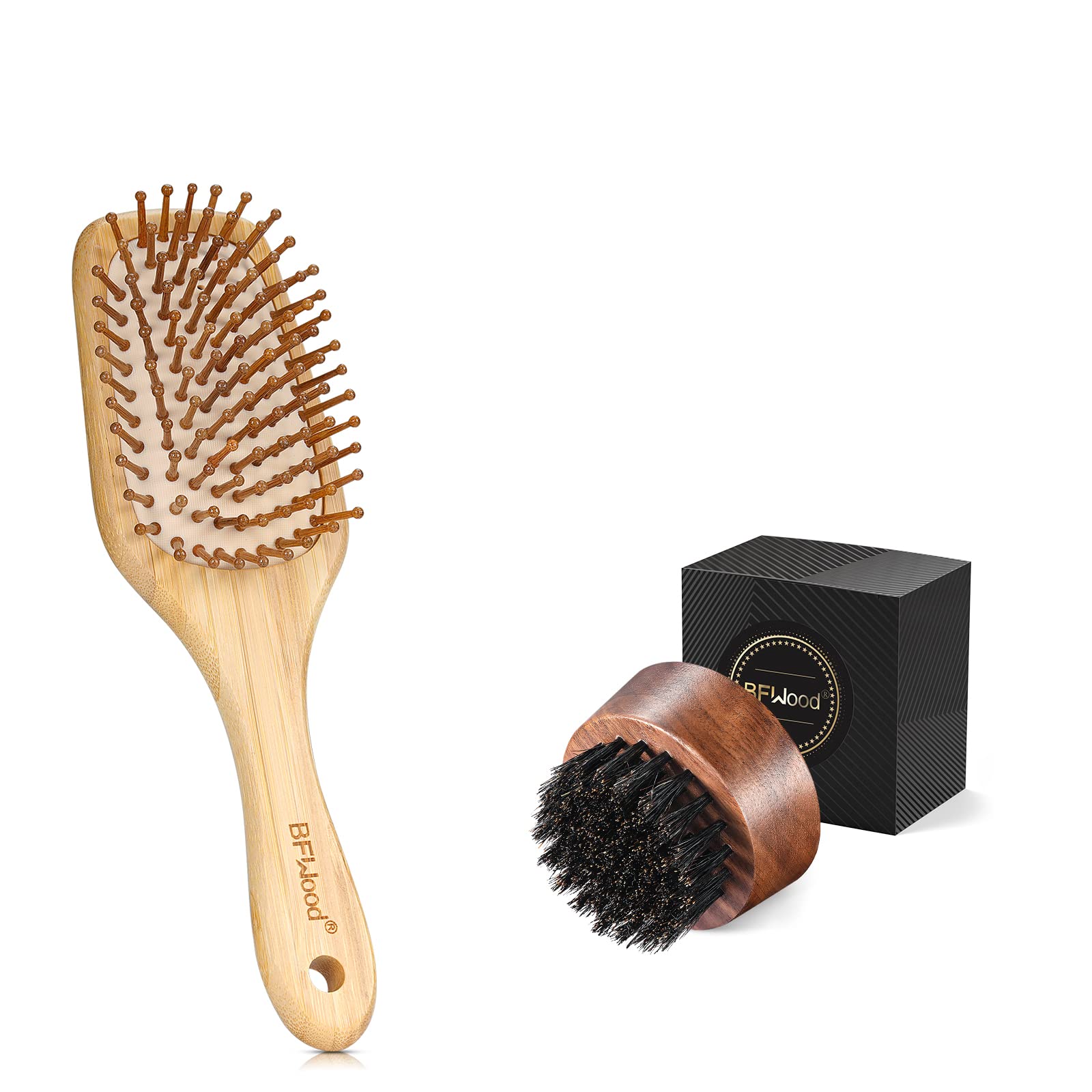 BFWood Bamboo Paddle Hair Brush and Beard Brush