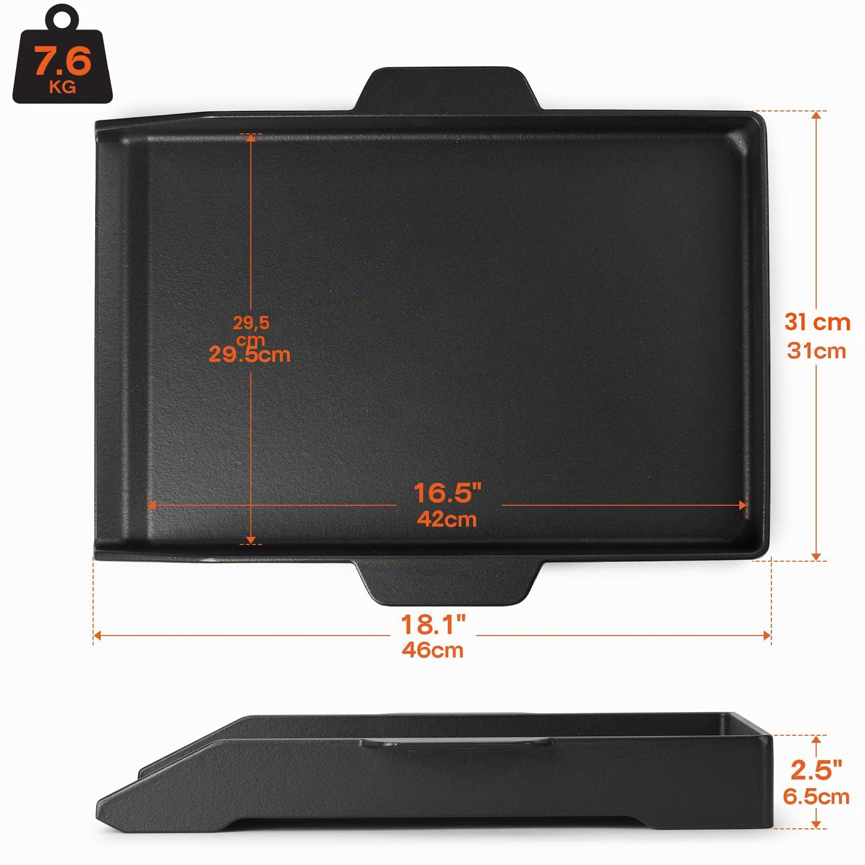 Onlyfire BBQ Griddle Plancha de Hierro Fundido Esmaltado, Placa de Parrilla con Paredes Laterales Extra Altas para Cocinas de Gas, Parrillas de Gas y Carbón, 46 x 31 cm x 6.5 CM