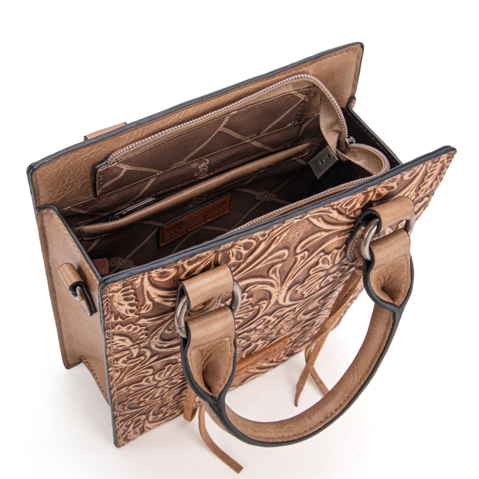 Wrangler Bolso cruzado en relieve para mujer, bolso con flecos y asa superior y mini bolso occidental