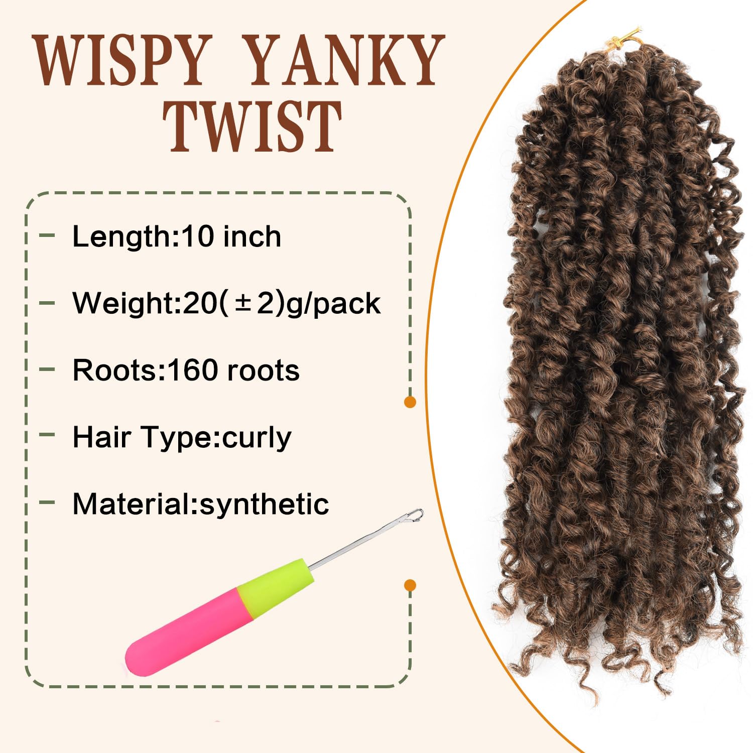10 Inch Yanky Twist Crochet Hair Pre-looped 8 Packs Ombre Brown Spring Twists Hair Senegalese Twist Crochet Hair with Curly Ends Synthetic Crochet Braids (10Inch, M30-8P)
