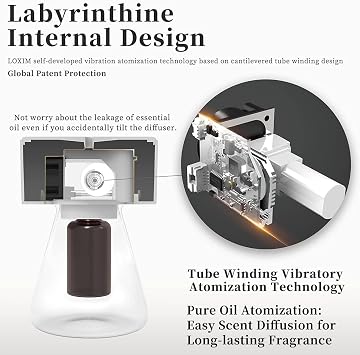 LOXIM Twilight Aromatherapy Diffuser with Sweet Dreamscape Essential Oil Blends, Atomizing Technology Diffuser with Essential Oil Set, Optional LED Light, No Water, Quiet, Battery Operated -Woodgrain
