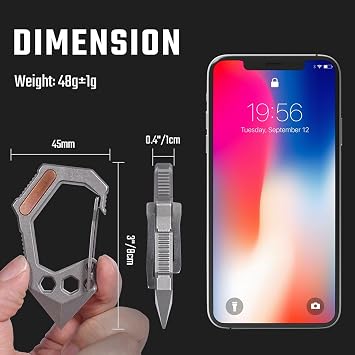 KeyUnity Titanium EDC Quick Release Carabiner Multitool 6 in 1 Multi-Tool Key Ring Bottle Opener Screwdriver Slotted Screwdriver Bottle Opener Crowbar Silver (KU03)