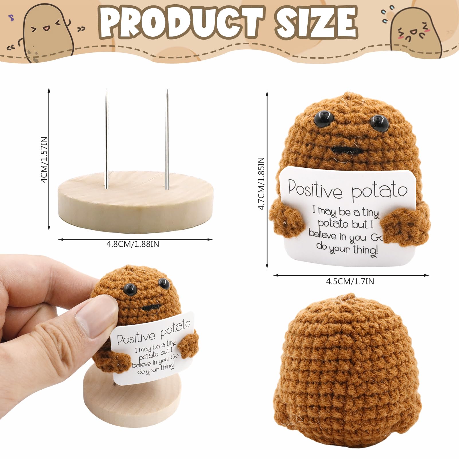 Meanju Mini Positive Potato,7cm Bambola di Patate Peluche Maglieria,Patata Positiva Lavorata a Maglia Carina Creativa Positive Potato per Regali di Compleanno per Incoraggiamento (A3) - 2
