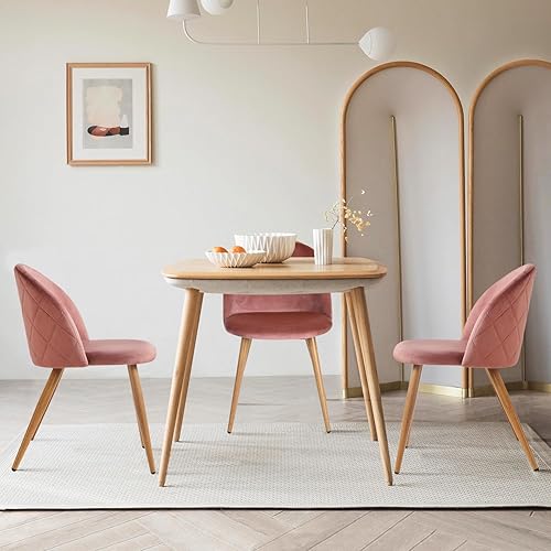 Miniatura 2 de FurnitureR Silla de comedor tapizada de terciopelo con respaldo medio y patas de madera para el hogar, cocina, dormitorio, sala de estar, juego de