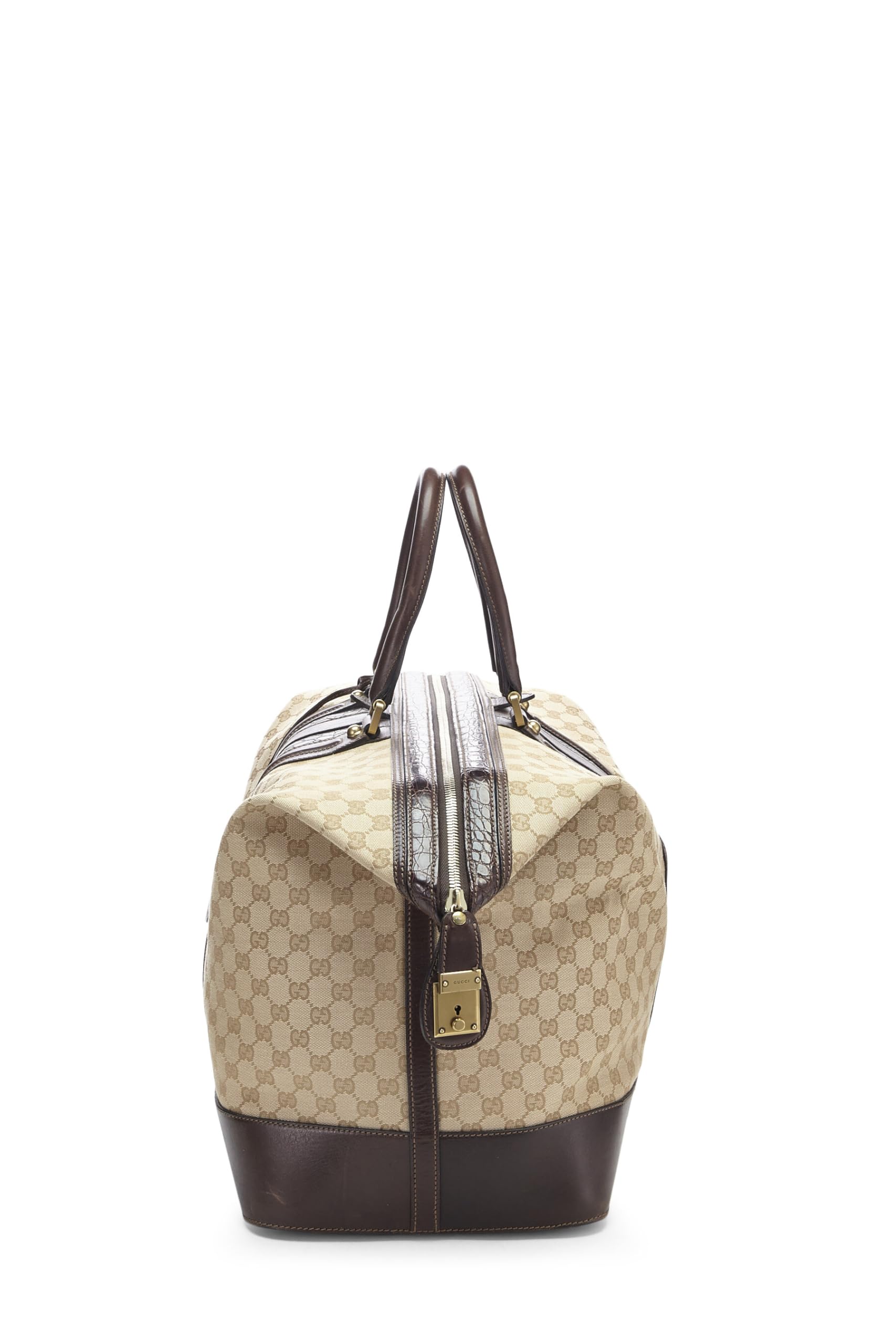 Gucci, Pre-Loved Beige GG Canvas & Alligator Boston Large, Brown