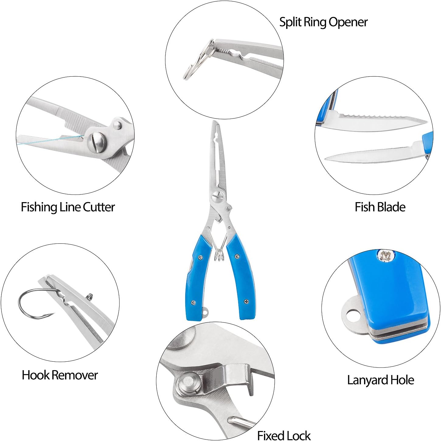 BASUNE Fishing Pliers + Fish Hook Remover, Line Cutter Curved Nose Remove Hook Fishing Tackle Tool with Nylon Sheath Fishing Plyers Fishing Gear Set (Blue) : Sports & Outdoors