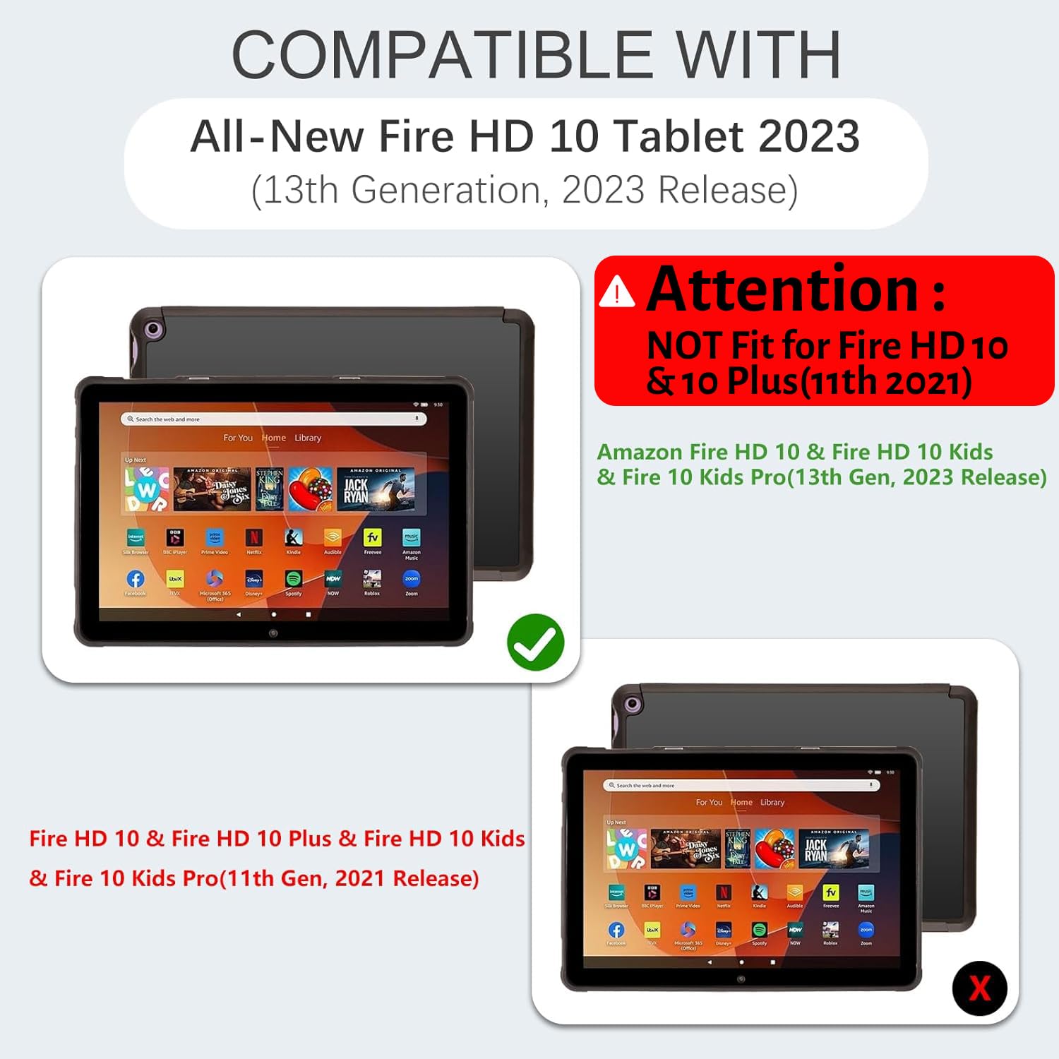 Custodia sottile per tablet Amazon Fire HD 10 da 10,1 pollici (13a generazione, 2023Release), custodia per Kindle Fire 10, custodia a tre ante con supporto a doppia angolazione, retro in morbido TPU,