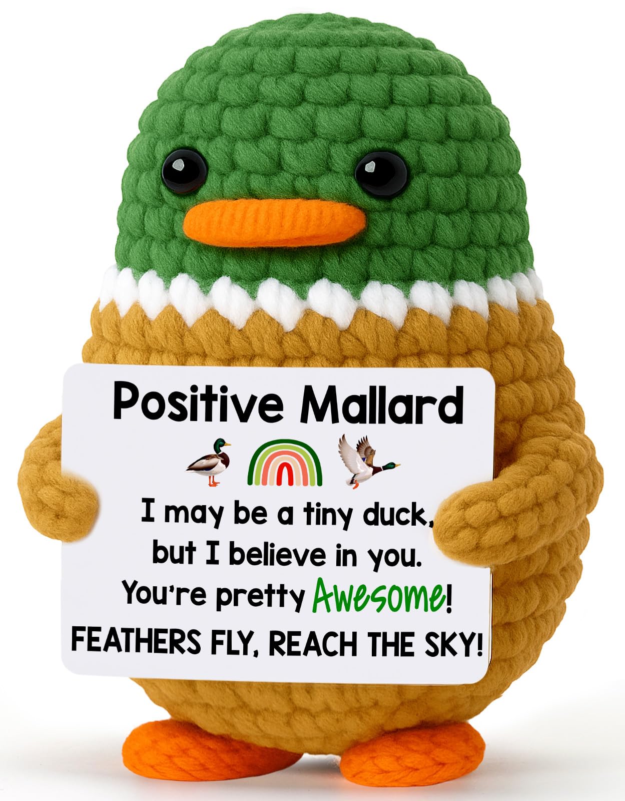 MBL Positive Inspirational Duck Gifts - Small Cute Handmade Emotional Uplifting Support Knitted Crochet Mallard for Women Men Teens Friends Birthday Graduation Motivational Presents