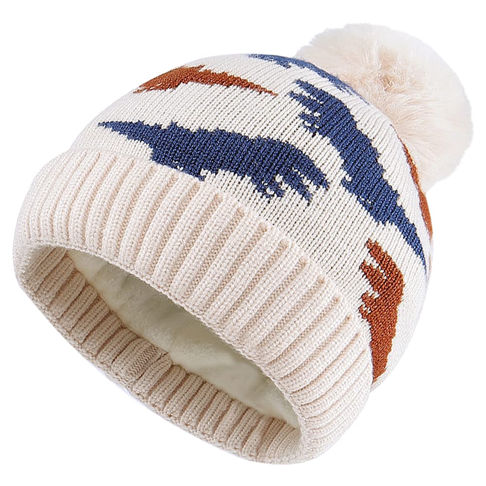 LACOFIA Baby Boys Girls Winter Hat Unisex Infant Toddler Warm Fleece Knitted Hats with Pom Pom Dinosaur Cap 0-18 Months