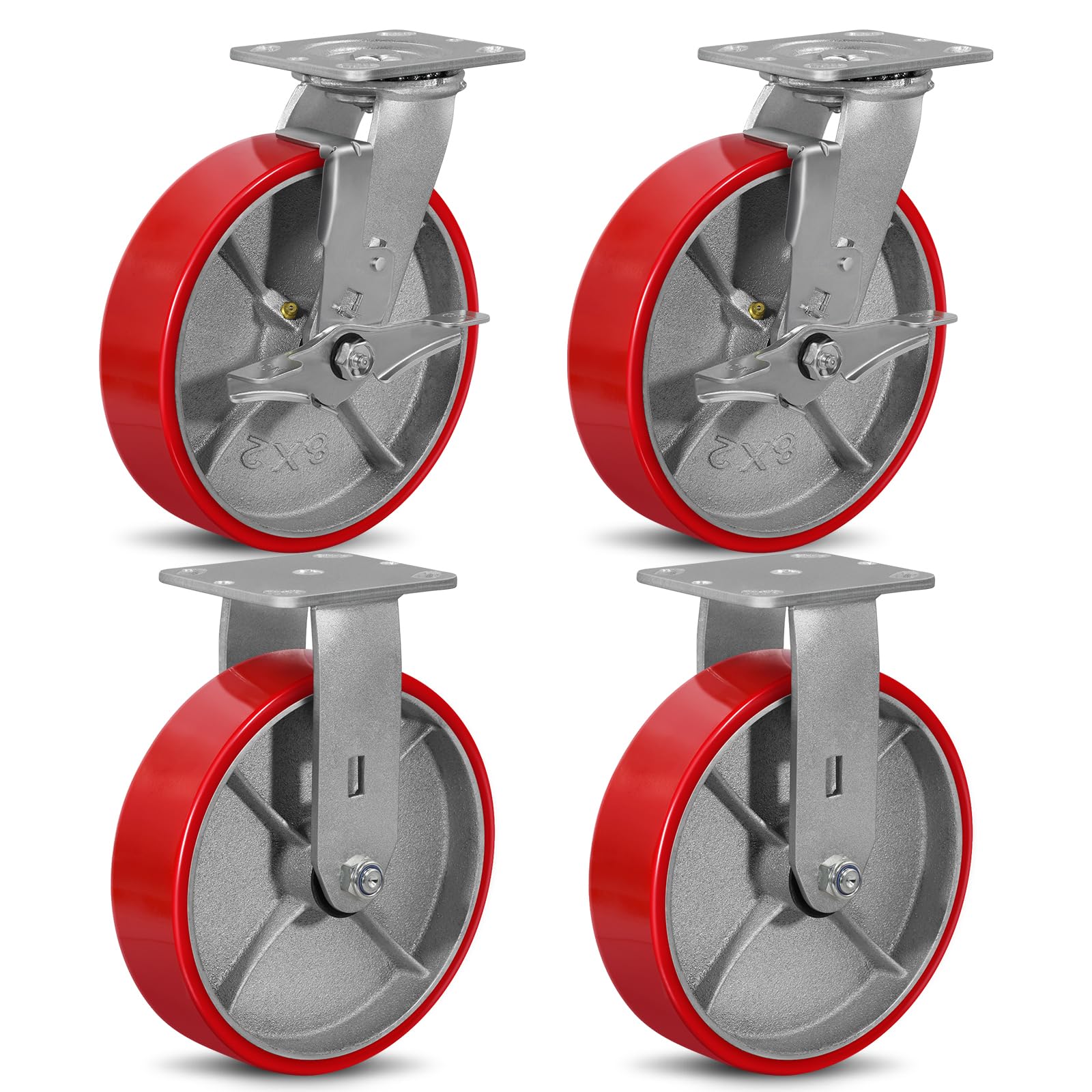 Heavy Duty Plate Casters - 4 Wheels, Brake & Swivel -31
