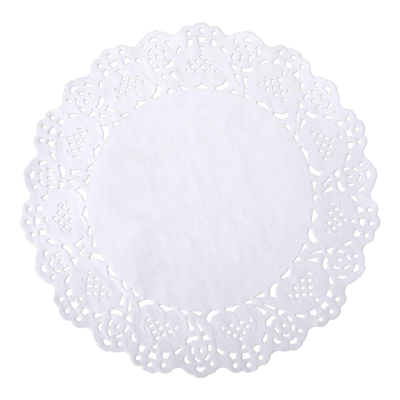 Sibba 150 Pcs White Lace Paper Doilies Tables Round Doilies Trays Dessert Liners Crafts Cup Cake Disposable Paper Placemats Cake Packaging Pads Kitchen Dining Tableware Wedding Parties (4.5 inch)
