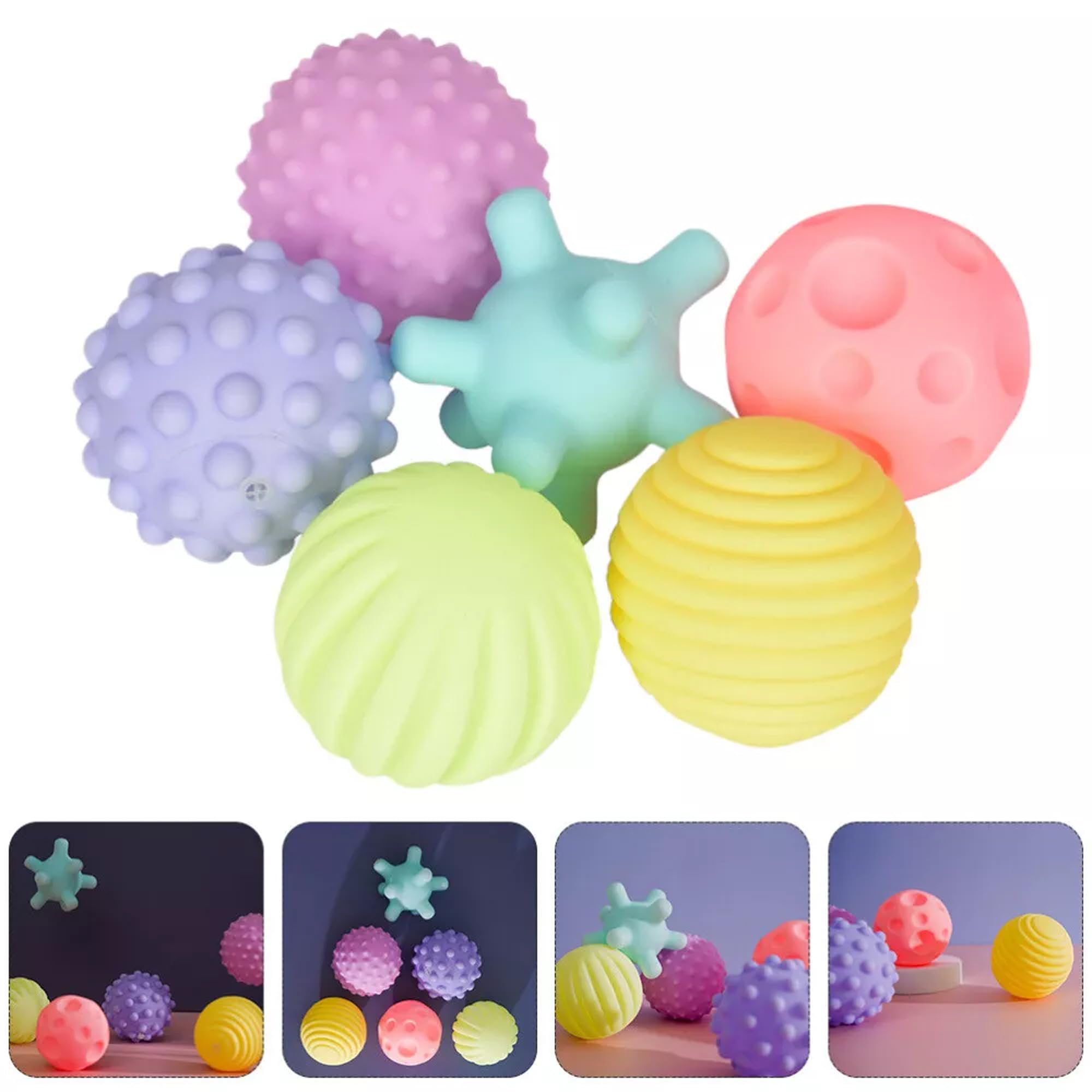 Kidology Montessori Sensory Silicone Ball Set for Toddlers Multicolor & Bright Handing Catching Balls, Toys for Babies 10+ Months, Soft Stress Relief Toys for Boys Girls Set of 6 (Pastel) - Image 2 thumbnail