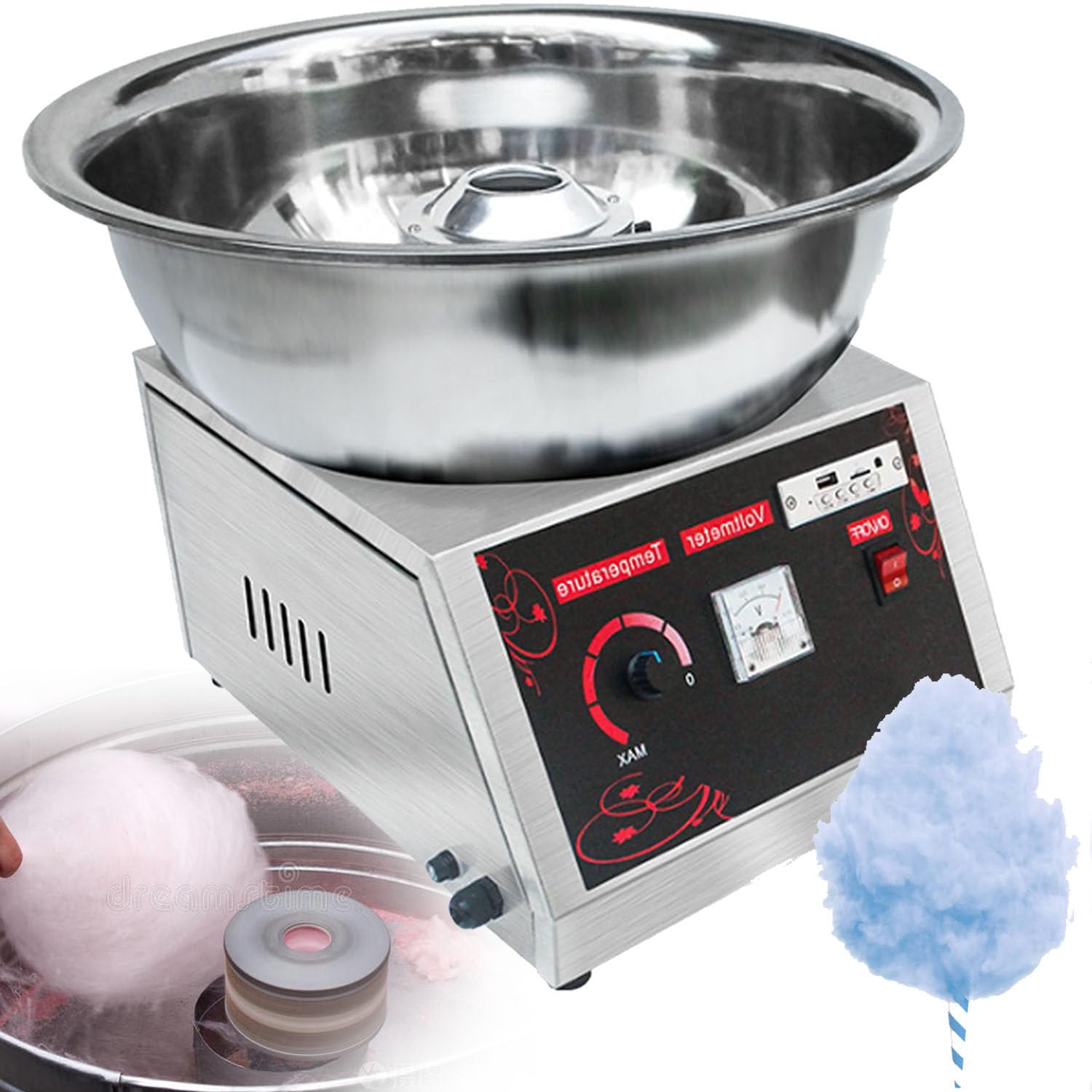MáQuina EléCtrica para Hacer AlgodóN AzúCar de 1000 W, MáQuina Comercial de Hilo de AlgodóN AzúCar, con Bandeja Acero Inoxidable, Catering para Eventos de Bodas