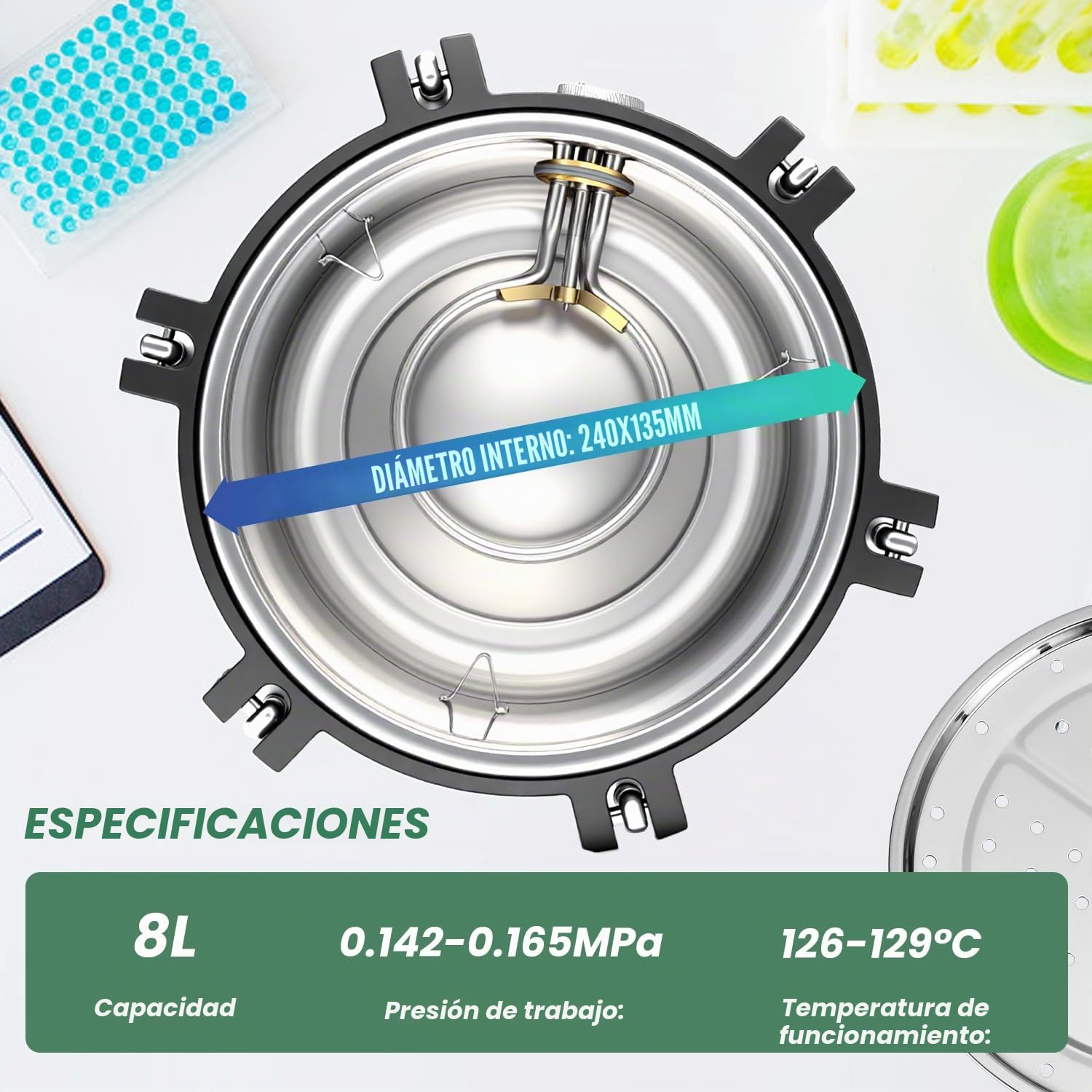 Huanyu Esterilizador Autoclave 8L con Doble Válvula Autoclave de Vapor para Laboratorio Protección contra Quemaduras en Seco Esterilizador de Vapor de Alta Presión para Laboratorios Universidades