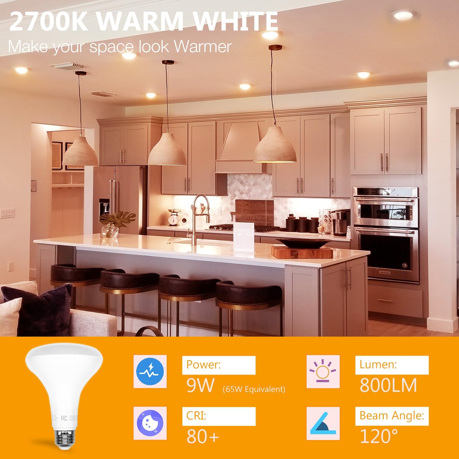 DAYBETTER BR30 led Light Bulb, Dimmable LED Bulbs 65W Equivalent, 2700K Warm White Light Bulbs Indoor Flood Light for Bedroom Kitchen Living Areas Hallway, 800 Lumens, E26 Standard Base, 24 Pack