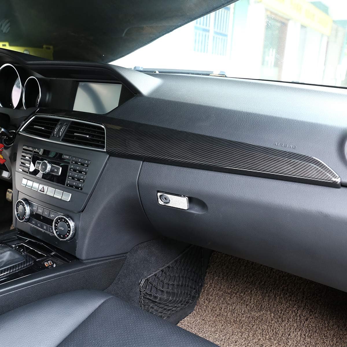 ABS Pine Wood Grain Carbon Fiber Car Center Console Dashboard Cover Panel for Mercedes Benz C Class W204 2010-2013 Left Hand Drive Accessories (Carbon Fiber)