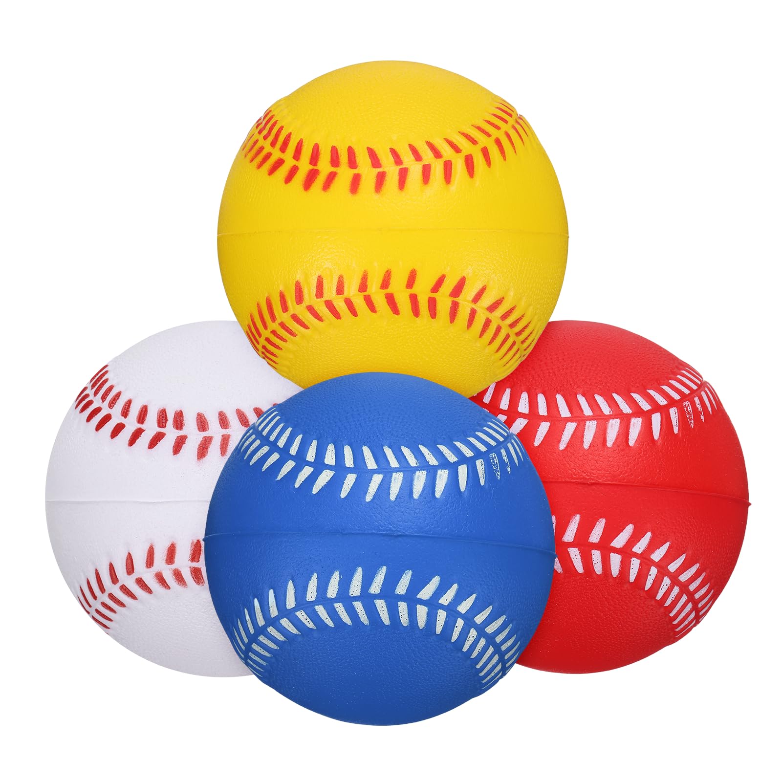 YELARXI Soft Sponge Foam Baseballs, PU Solid Baseballs Training Practice Ball 9" & 4 Pack & White/Yellow/Red/Blue-Fitting for (Daily Practice/Fun Sports/Competition)