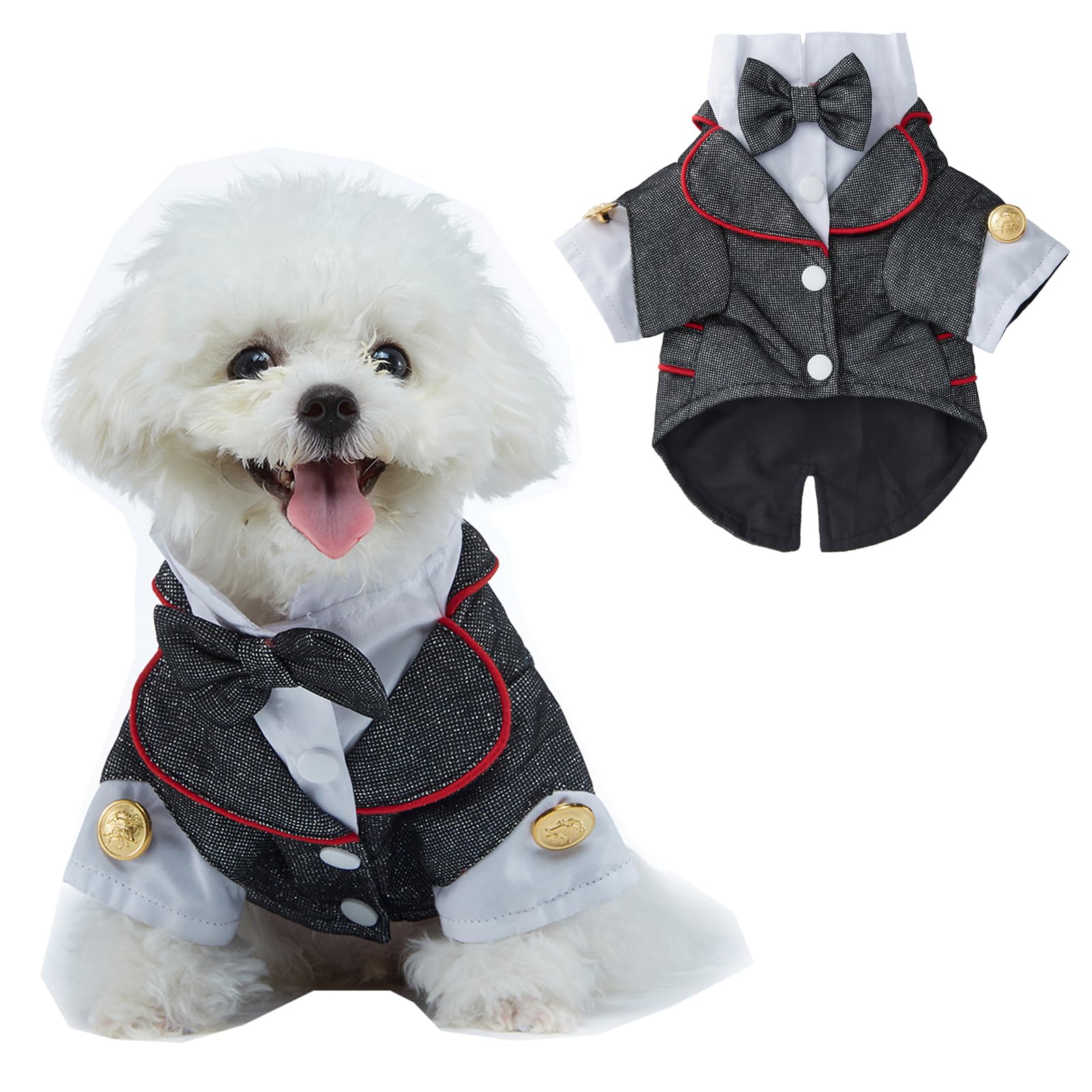 BT Bear Small Dog Tuxedo, Dog Wedding Suit Puppy Formal Shirt, Dog Suit Formal Tuxedo with Black Bow Tie Small Medium Dogs Outfit for Party Birthday Festiva,Grey L