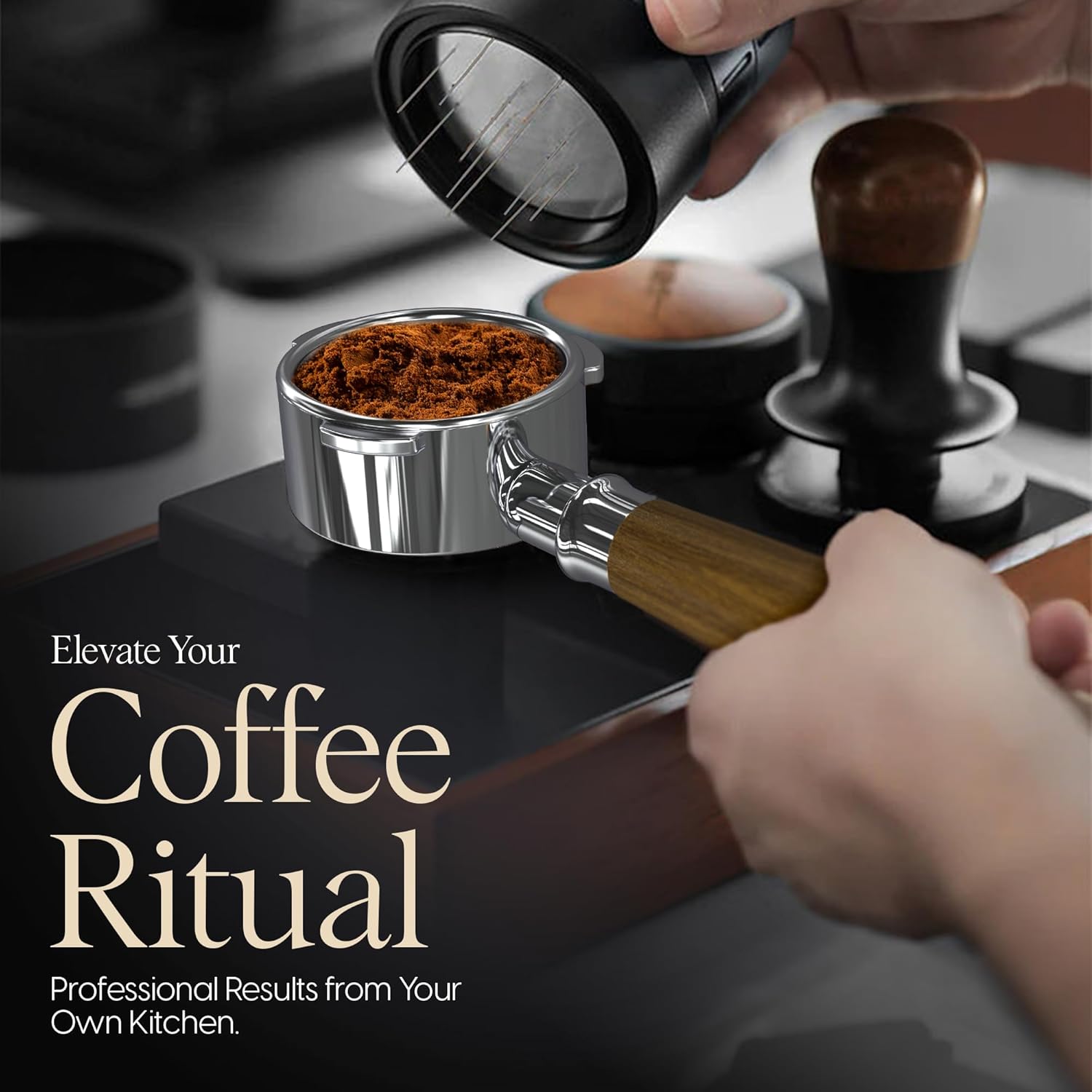 Bottomless Portafilter 54mm - Stainless Steel Filter Basket and Ergonomic Mahogany Wood Handle - Compatible with Breville 54mm Bottomless Portafilter Coffee Machine Models